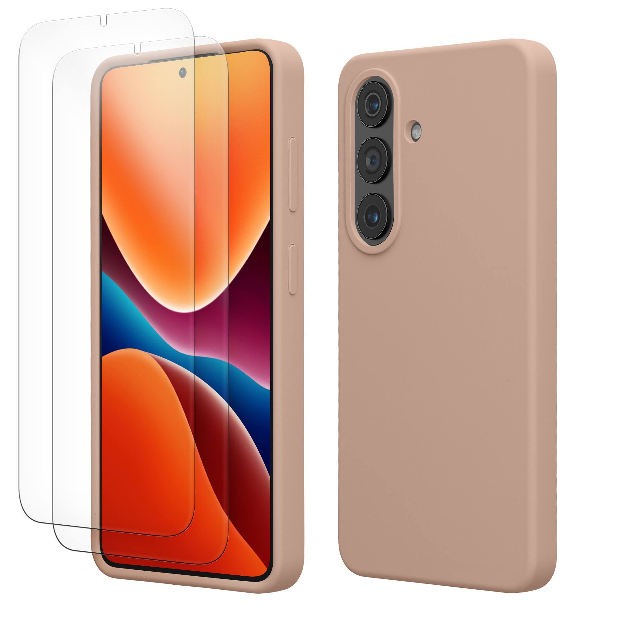 Pouzdro pro Samsung Galaxy S26 se 2 tvrzenými ochrannými skly kwmobile - matná starorůžová