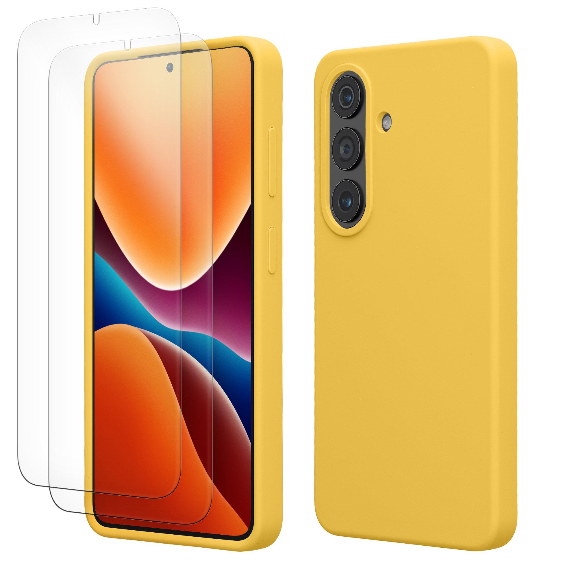 Pouzdro pro Samsung Galaxy S26 se 2 tvrzenými ochrannými skly kwmobile - zářivě žlutá