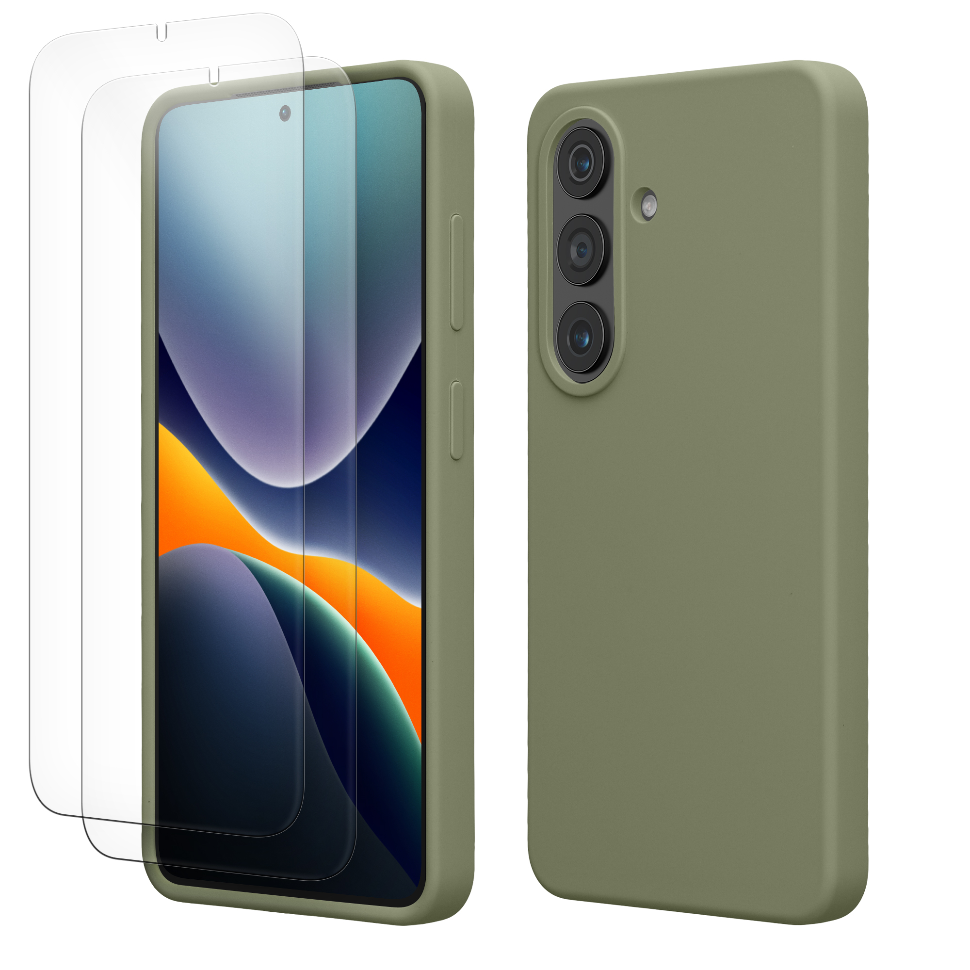 Pouzdro pro Samsung Galaxy S26 se 2 tvrzenými ochrannými skly kwmobile - šedozelená
