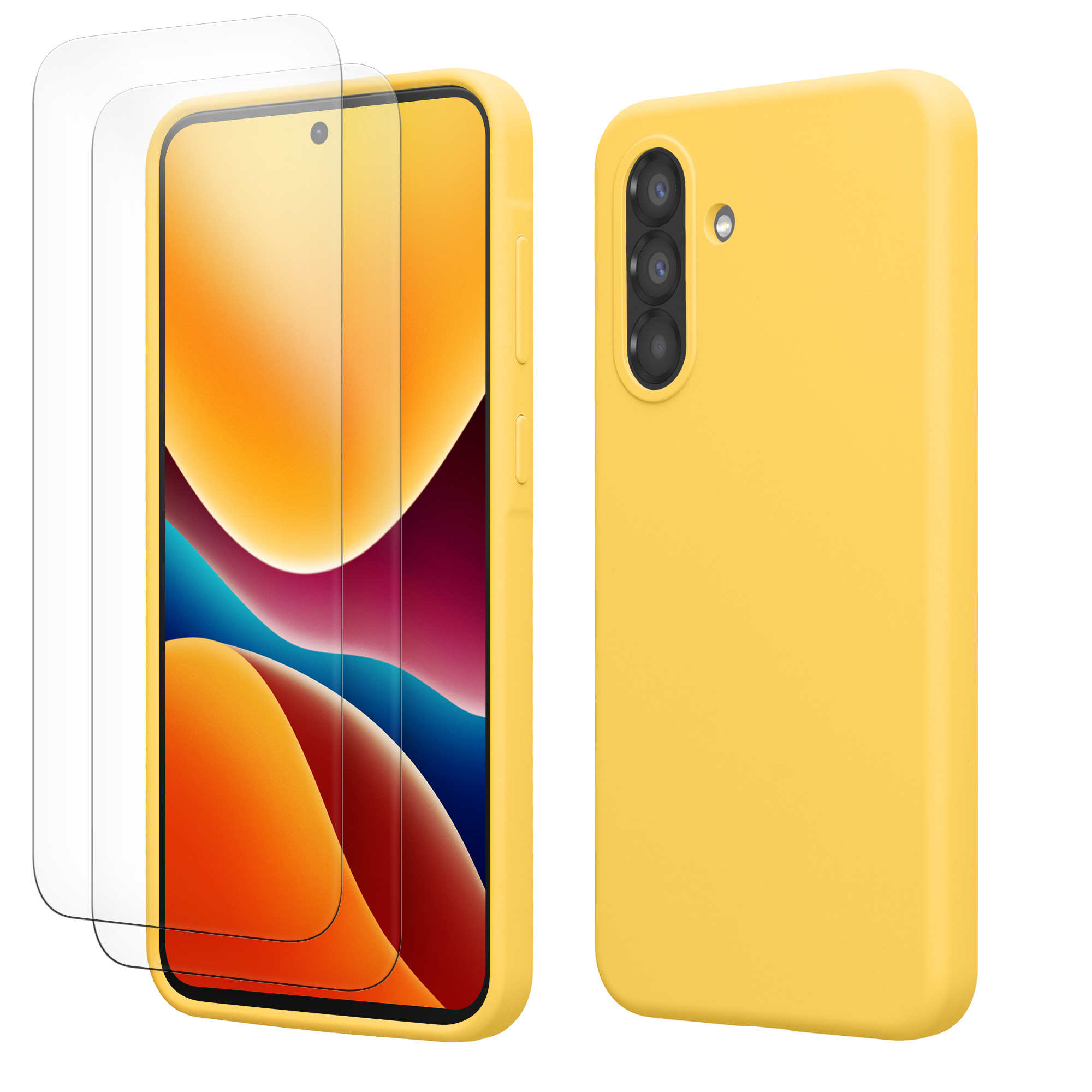 Pouzdro pro Samsung Galaxy A56 5G se 2 tvrzenými ochrannými skly kwmobile - zářivě žlutá
