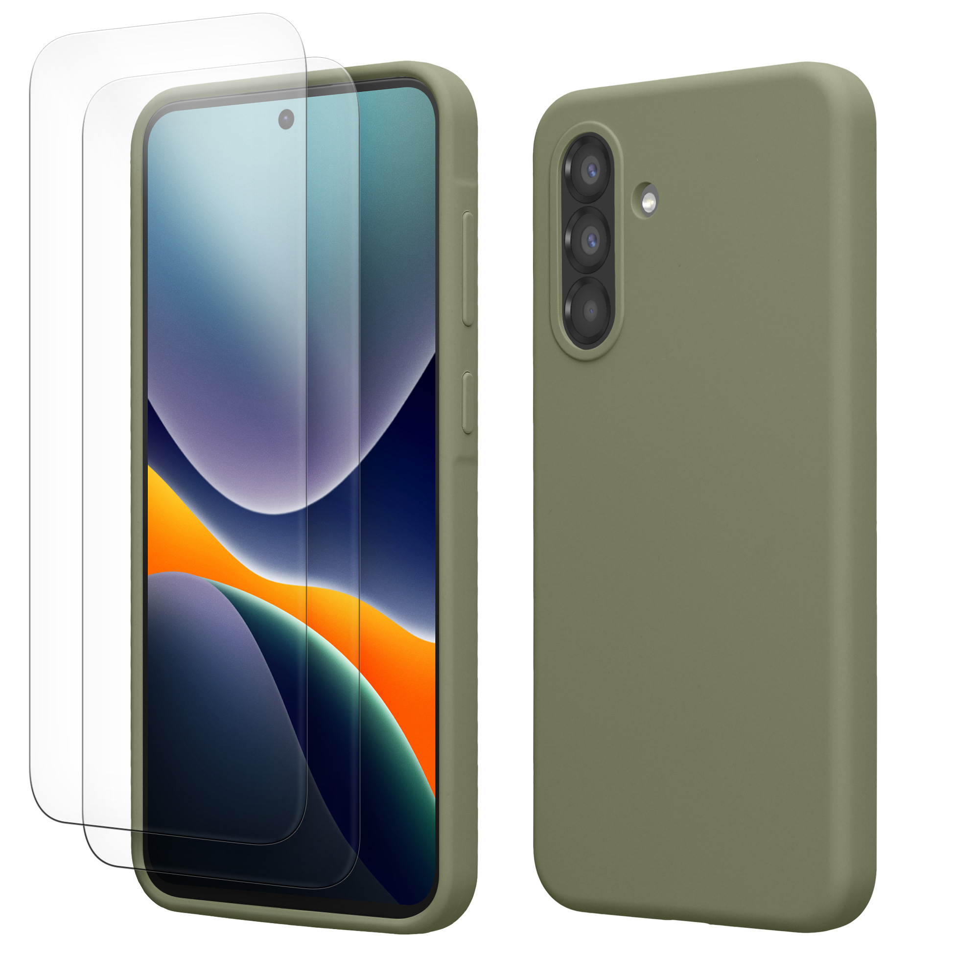Pouzdro pro Samsung Galaxy A56 5G se 2 tvrzenými ochrannými skly kwmobile - šedozelená