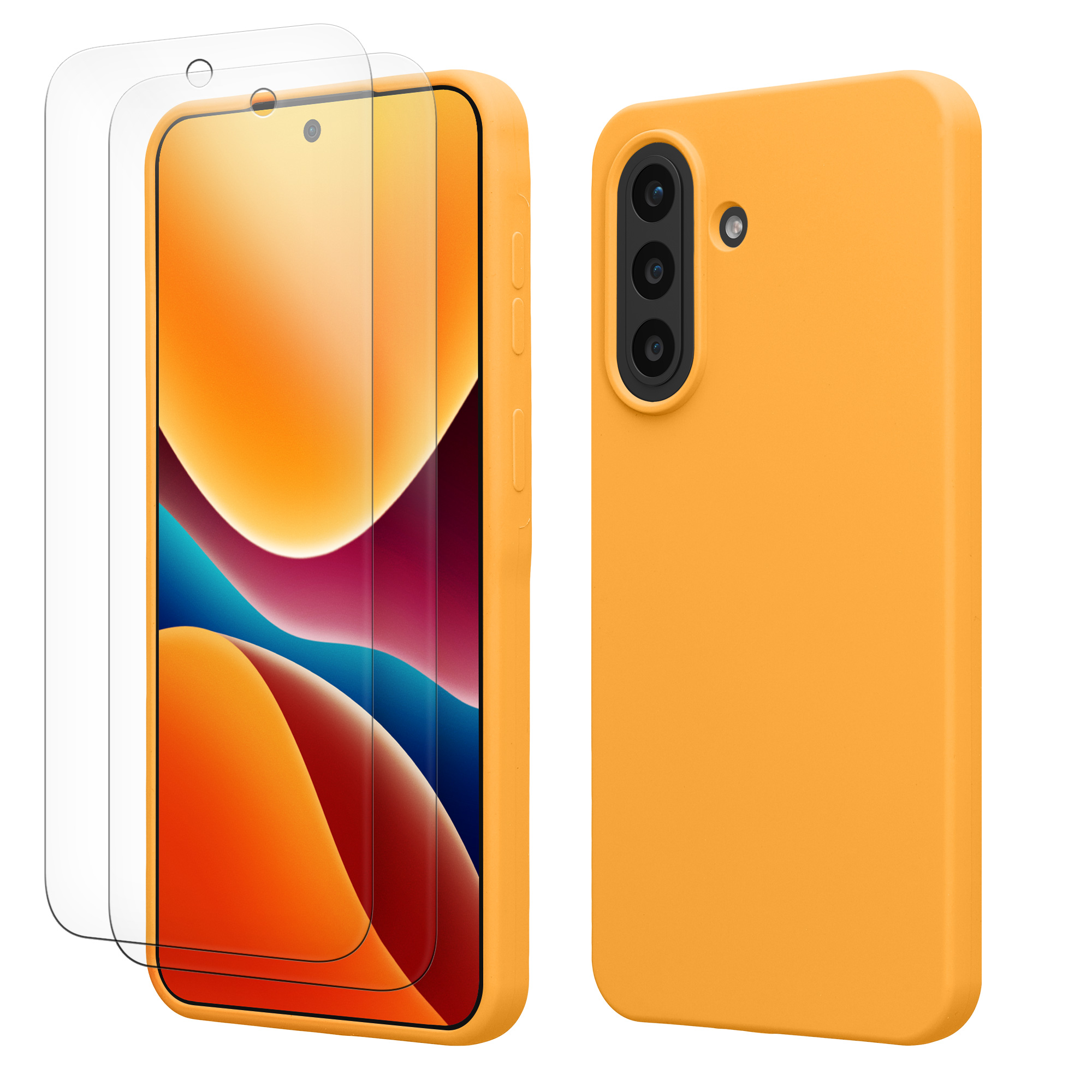 Kryt se silikonovým povrchem pro Samsung Galaxy A57 5G + 2 tvrzená ochranná skla na displej kwmobile ‑ ovocná oranžová