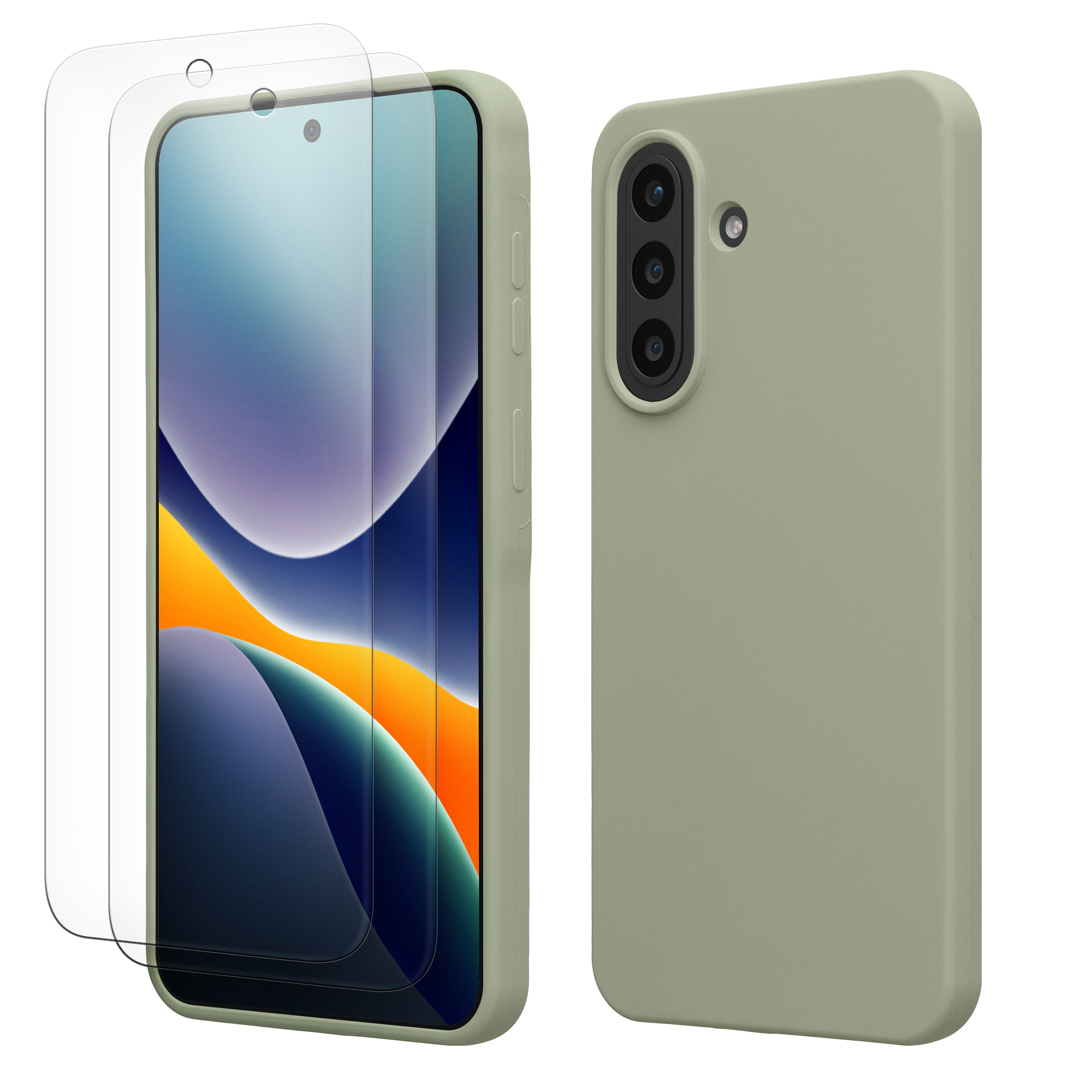 Kryt pro Samsung Galaxy A57 5G + 2 tvrzená ochranná skla na displej kwmobile ‑ šedozelená