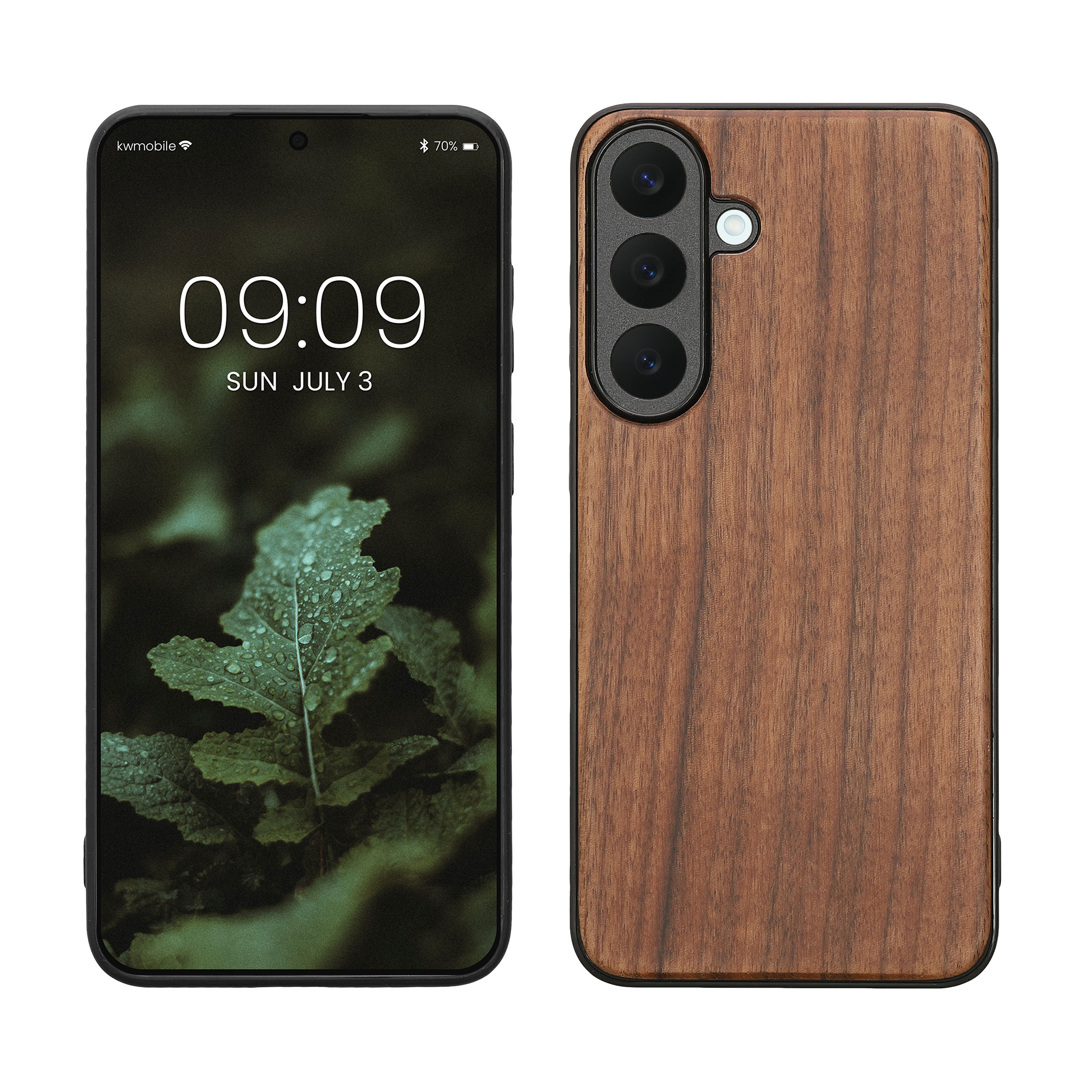 Dřevěný kryt na mobil Samsung Galaxy S26 FE, nárazuvzdorný - kwmobile, tmavě hnědý