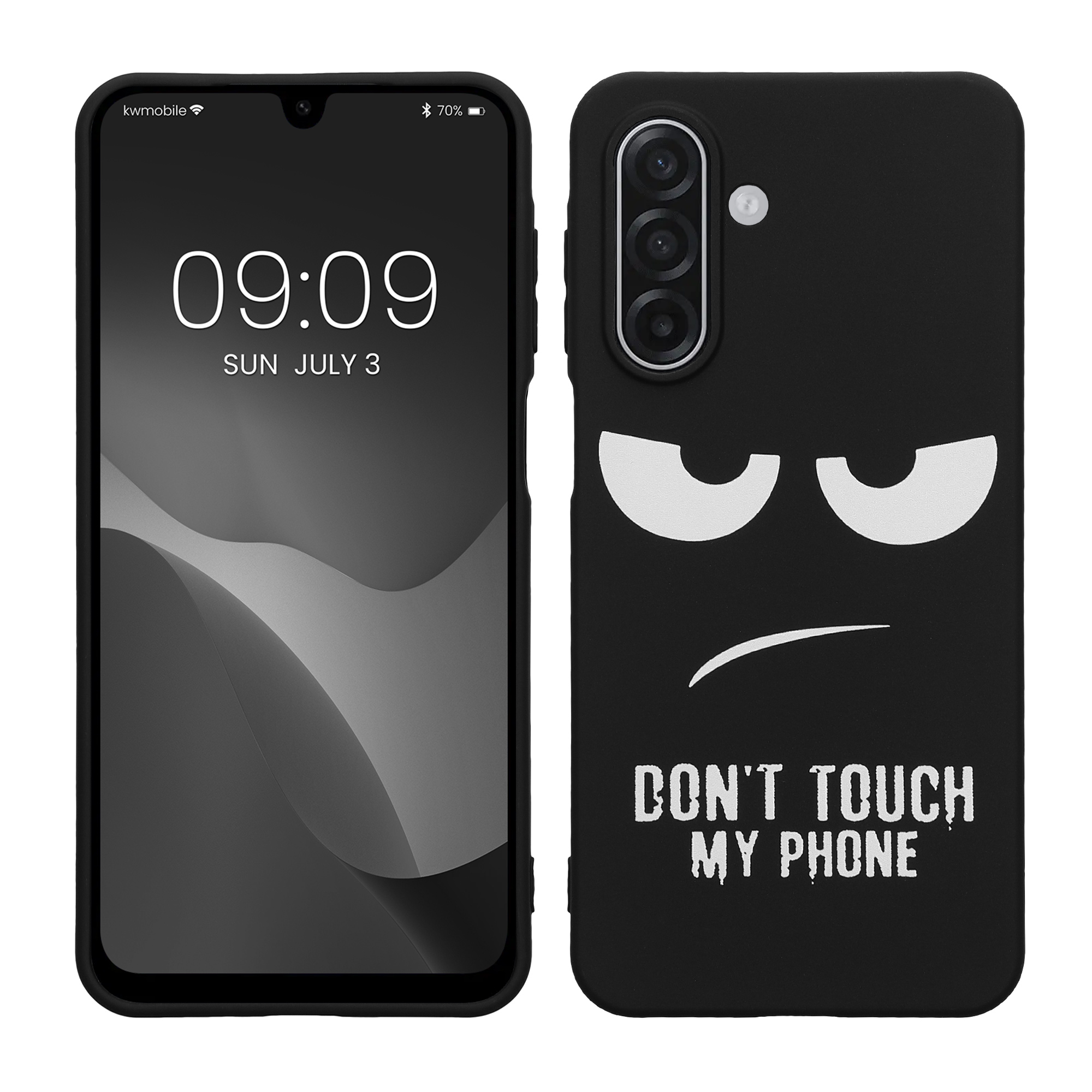 TPU silikonový kryt pro Samsung Galaxy A18 4G / 5G, měkký a protiskluzový kwmobile ‑ „nesahej na můj telefon“, bílá / černá