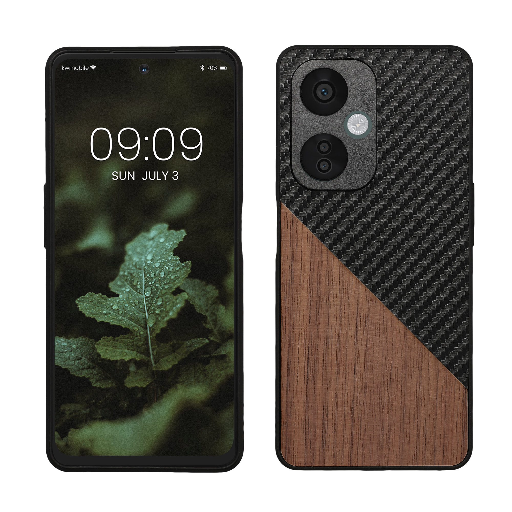 Pouzdro pro OnePlus Nord CE 3 Lite 5G / Nord N30 5G kwmobile dřevěné - tmavě hnědá / černá
