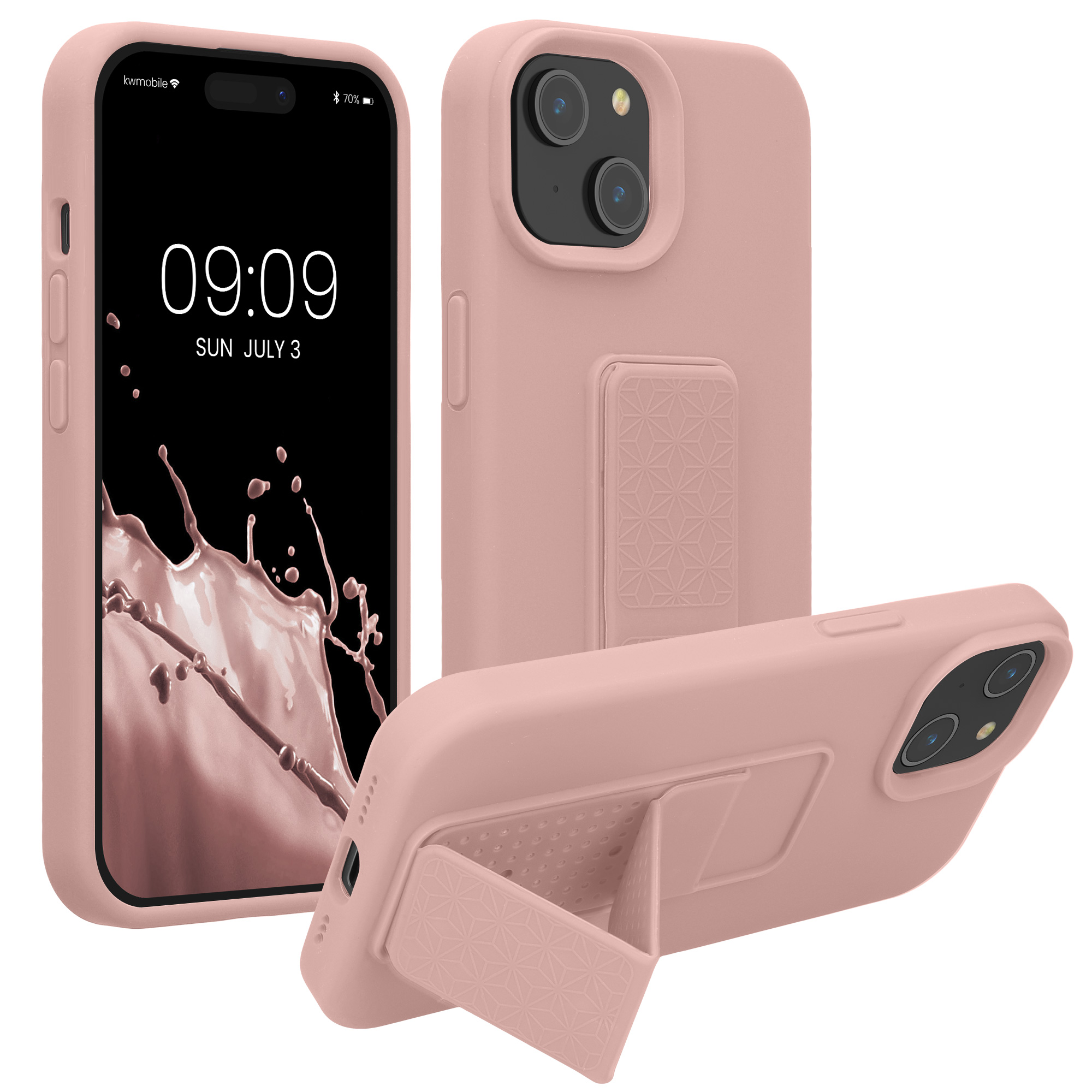 Kryt kwmobile s poutkem se stojánkem iPhone 15 růžová