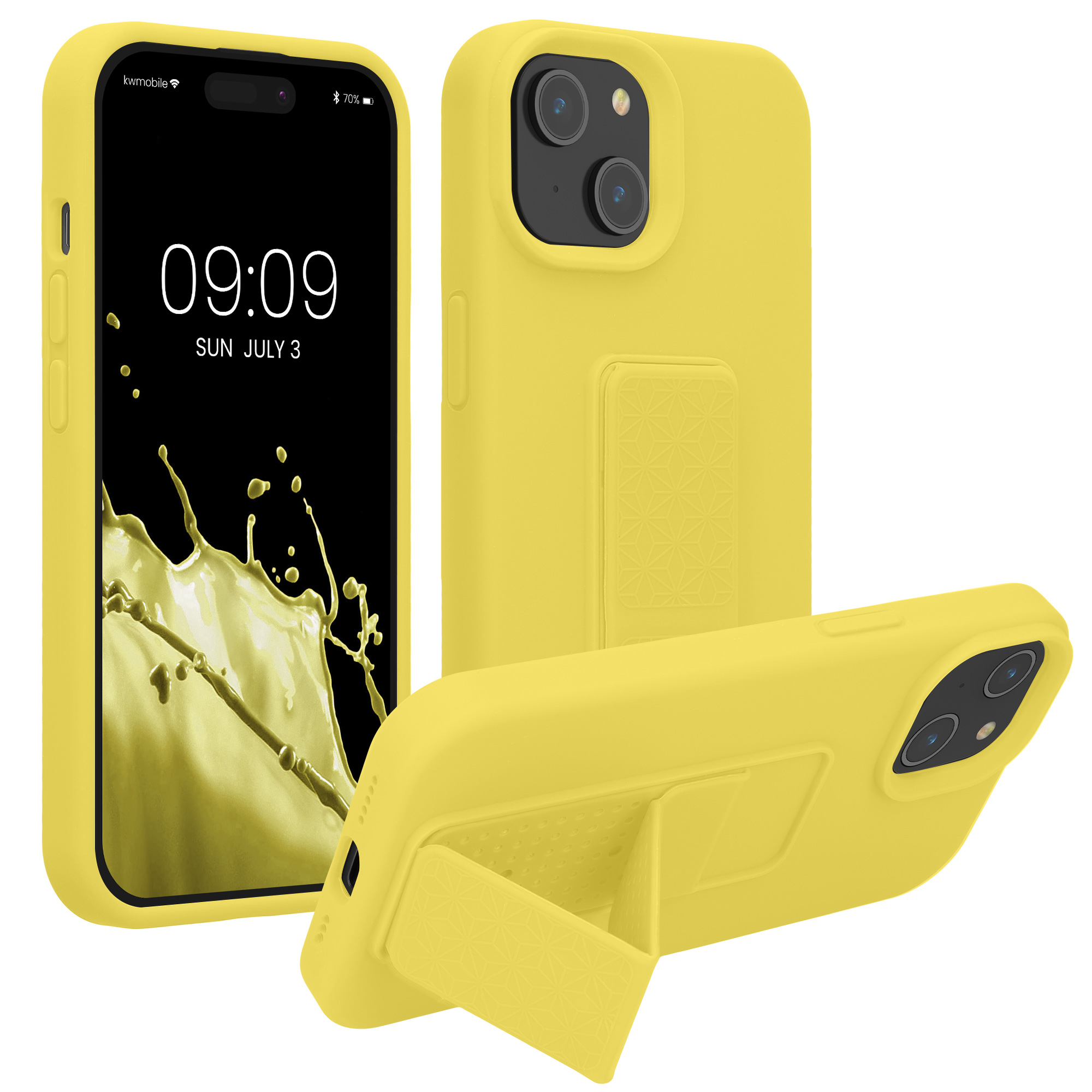 Kryt kwmobile s poutkem se stojánkem iPhone 15 žlutá