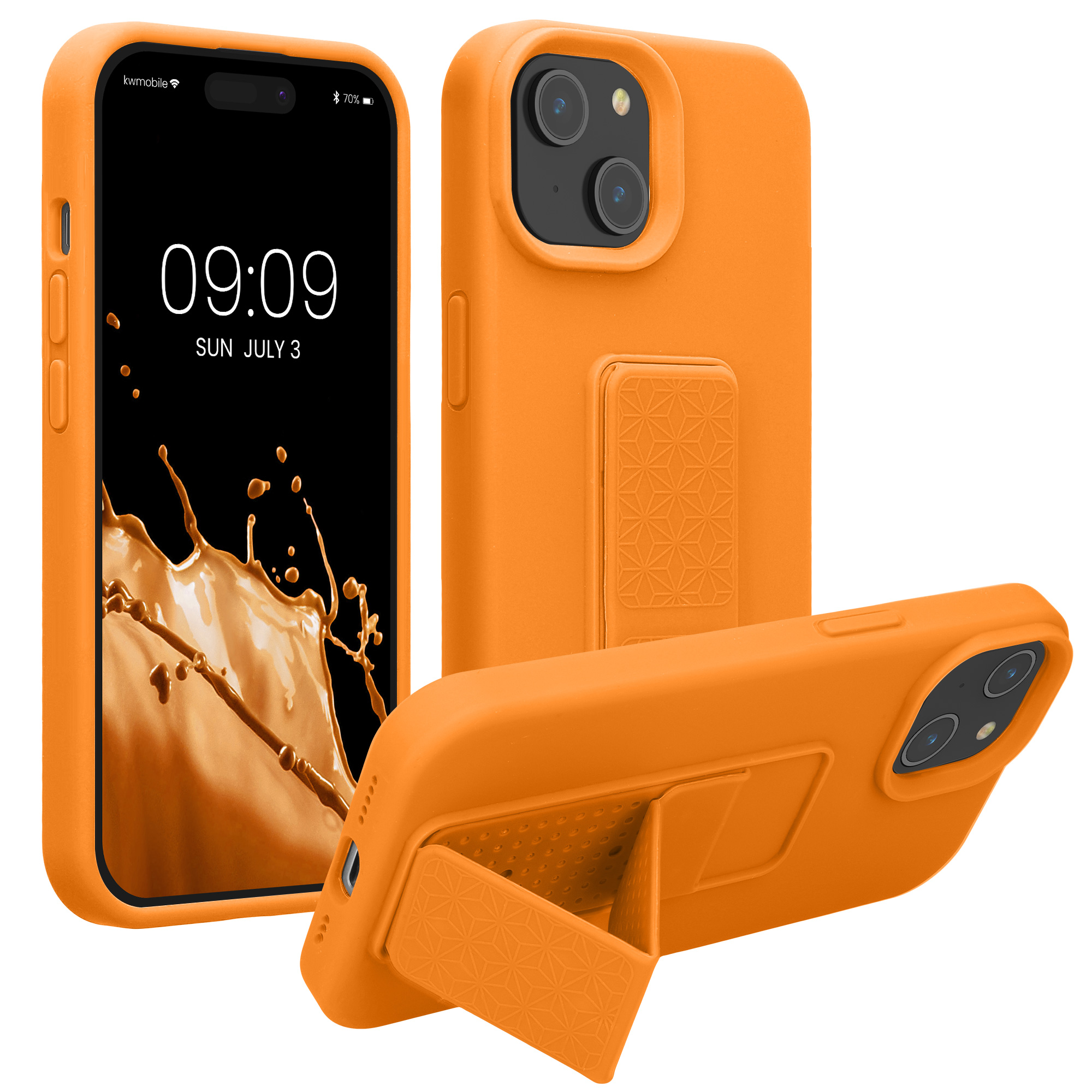 Kryt kwmobile s poutkem se stojánkem iPhone 15 oranžová
