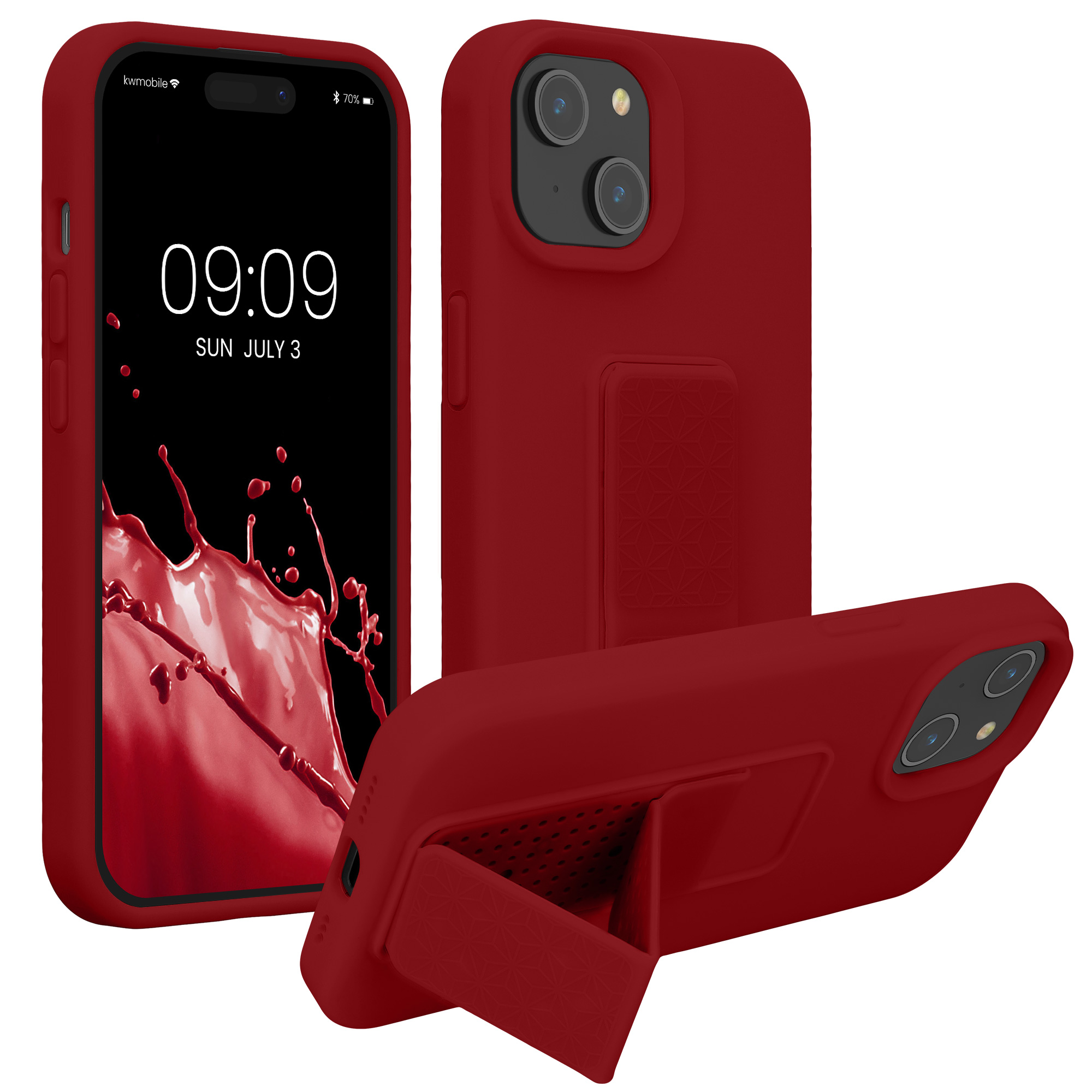 Kryt kwmobile s poutkem se stojánkem iPhone 15 červená