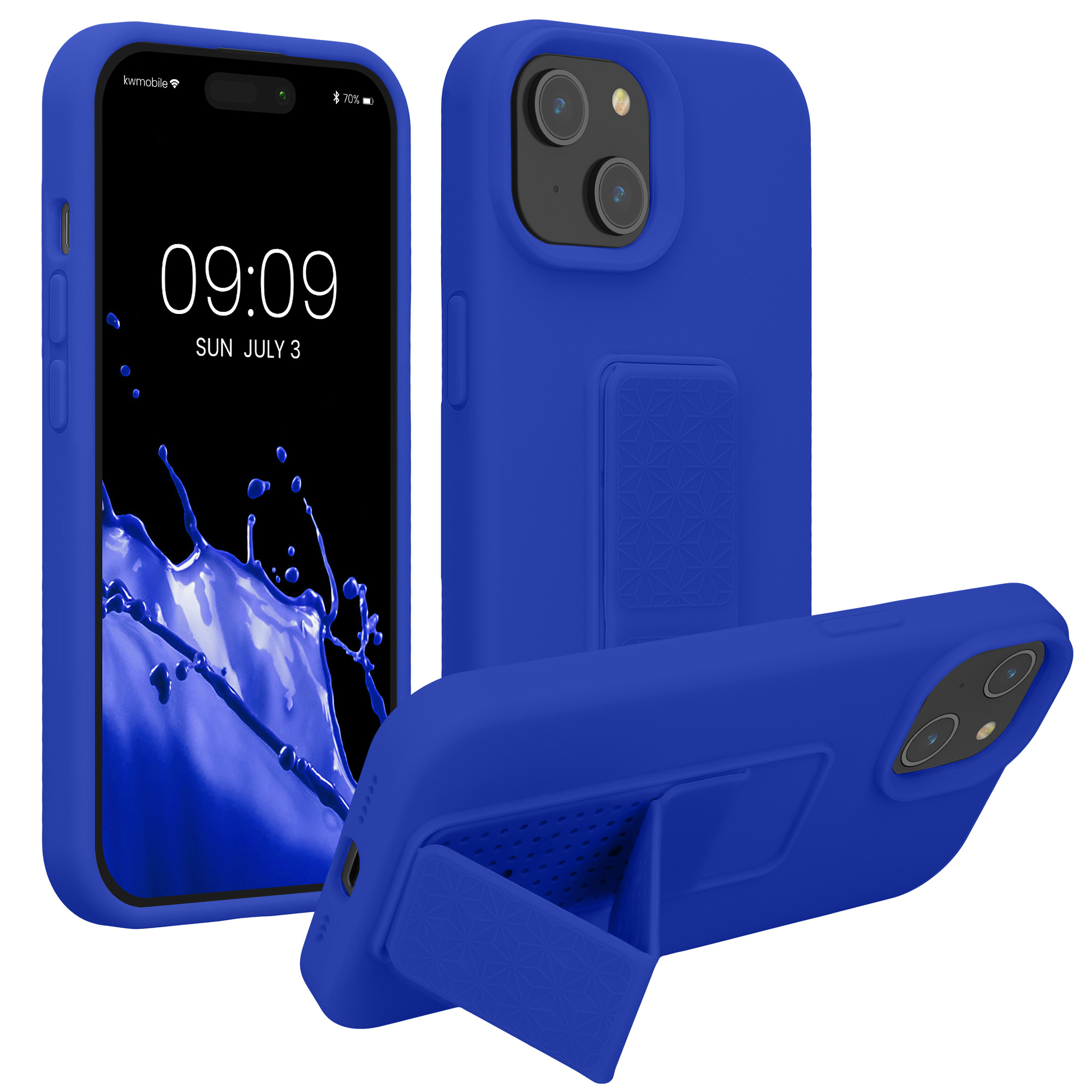 Kryt kwmobile s poutkem se stojánkem iPhone 15 modrá