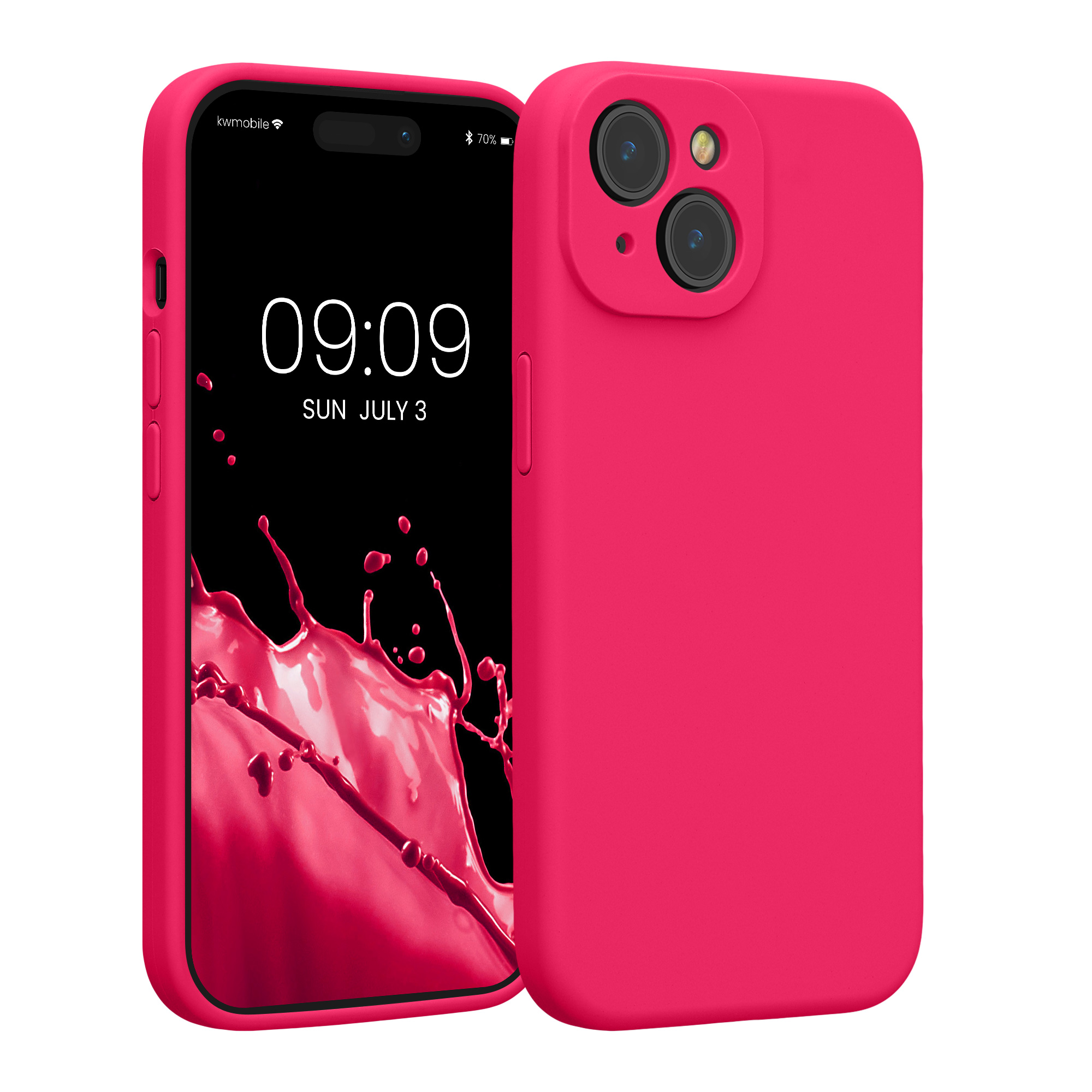 Kryt kwmobile slim soft-touch iPhone 15 neonově růžová
