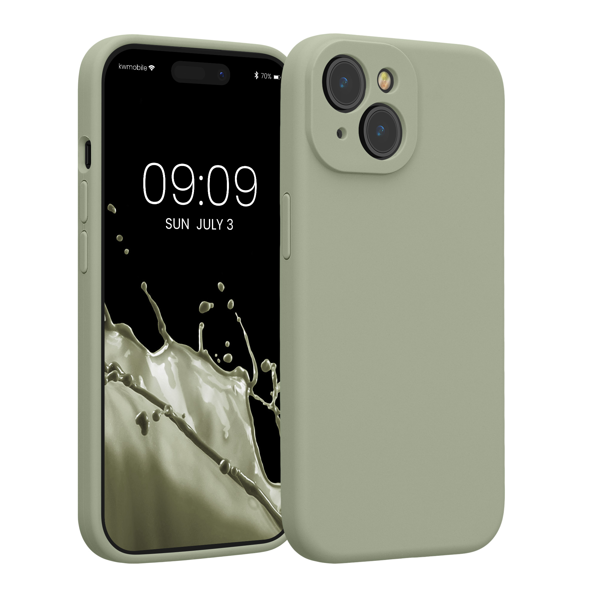 Pouzdro pro Apple iPhone 15 kwmobile tenké silikonové - šedozelená