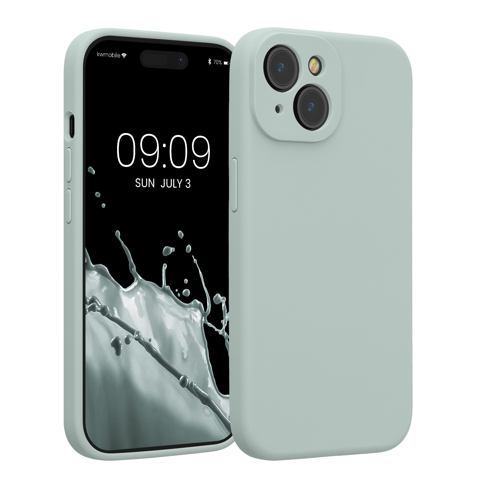 Pouzdro pro Apple iPhone 15 kwmobile tenké silikonové - světle mátová