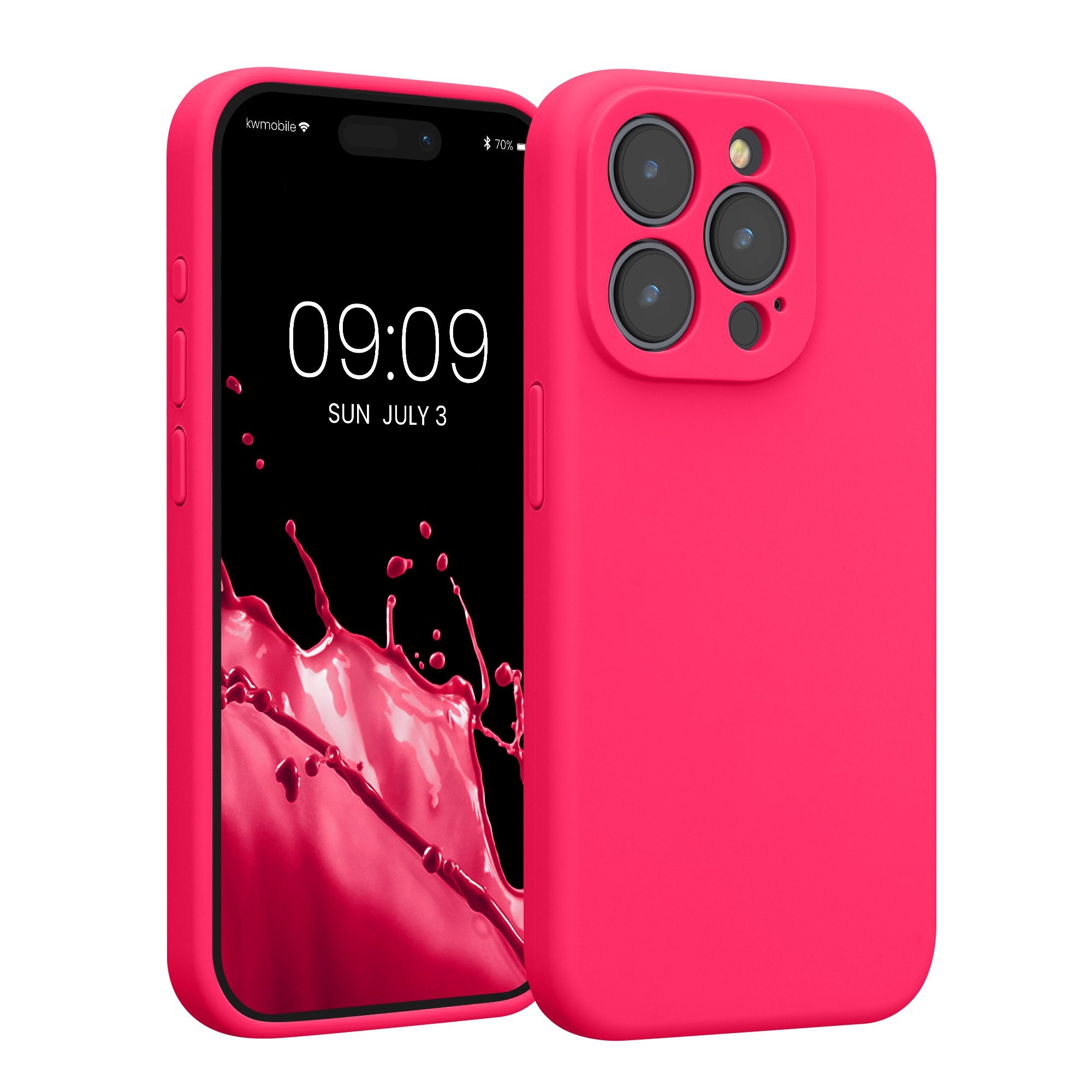 Kryt kwmobile slim soft-touch iPhone 15 Pro neonově růžová