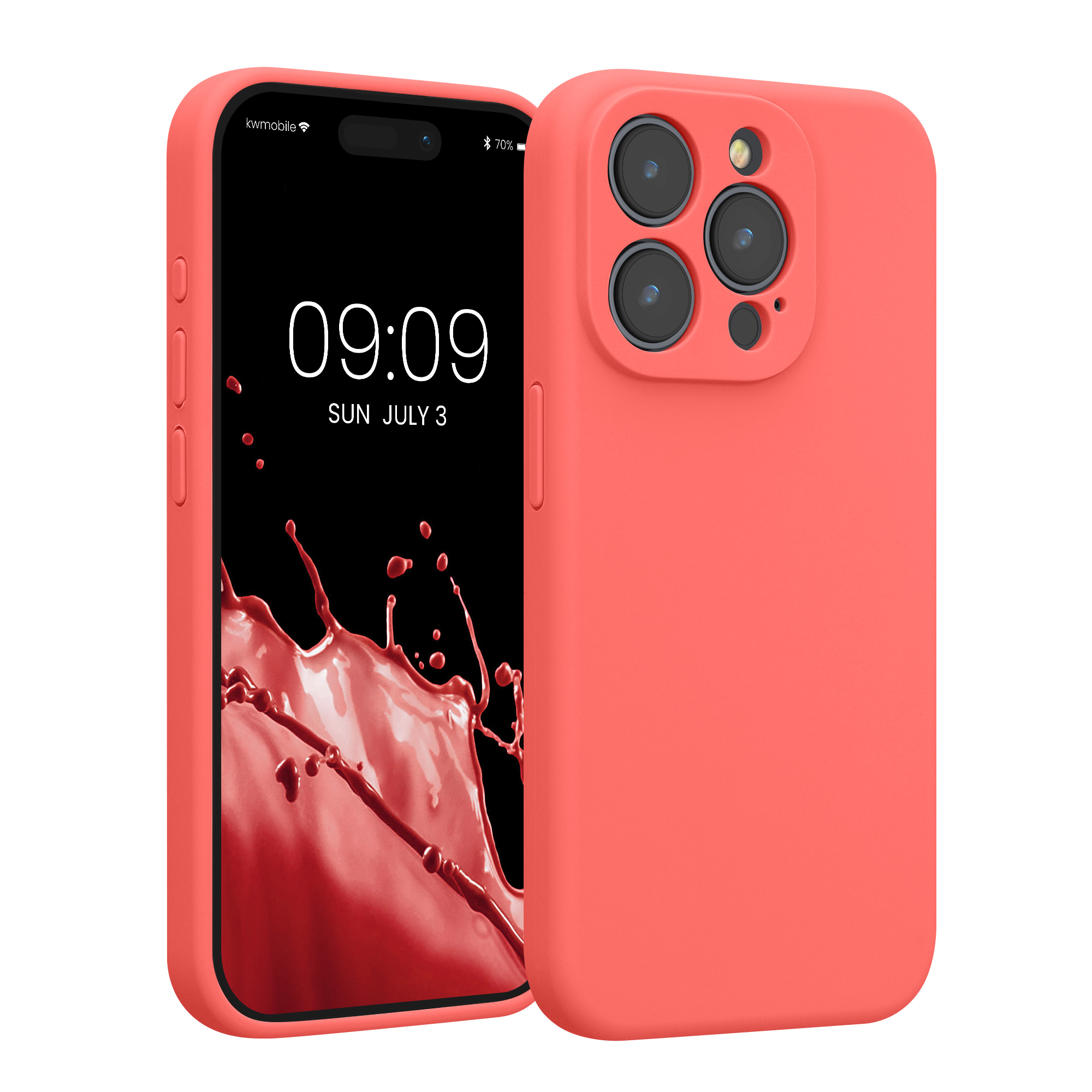 Silikonový kryt kwmobile pro iPhone 15 Pro - neonově korálová
