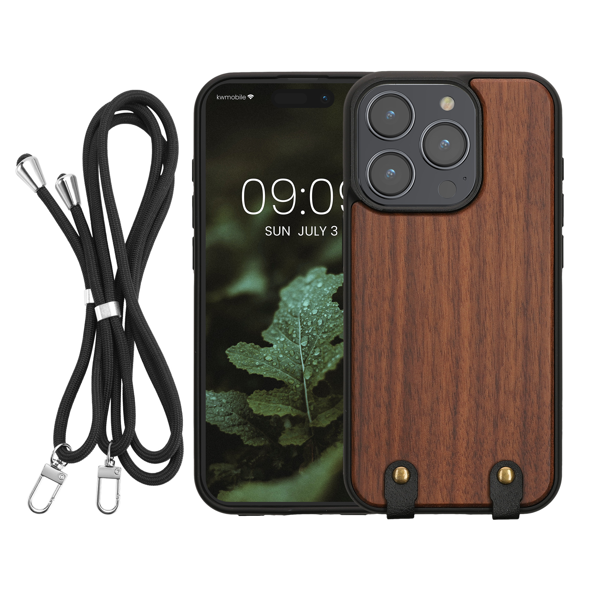 Crossbody kryt kwmobile pro iPhone 15 Pro - tmavě hnědá