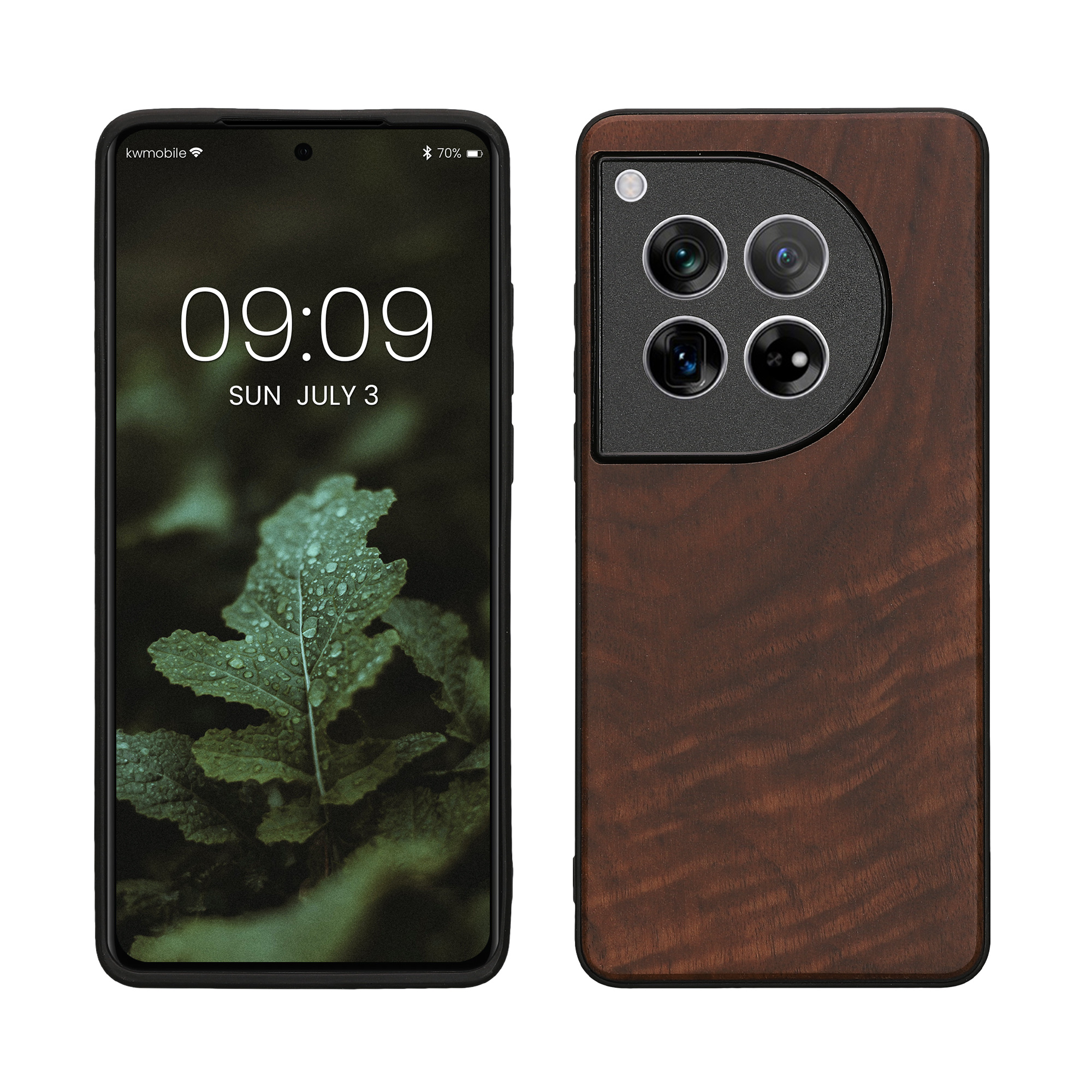 Dřevěné pouzdro pro OnePlus 12 kwmobile - tvrdý obal v tmavě hnědé barvě