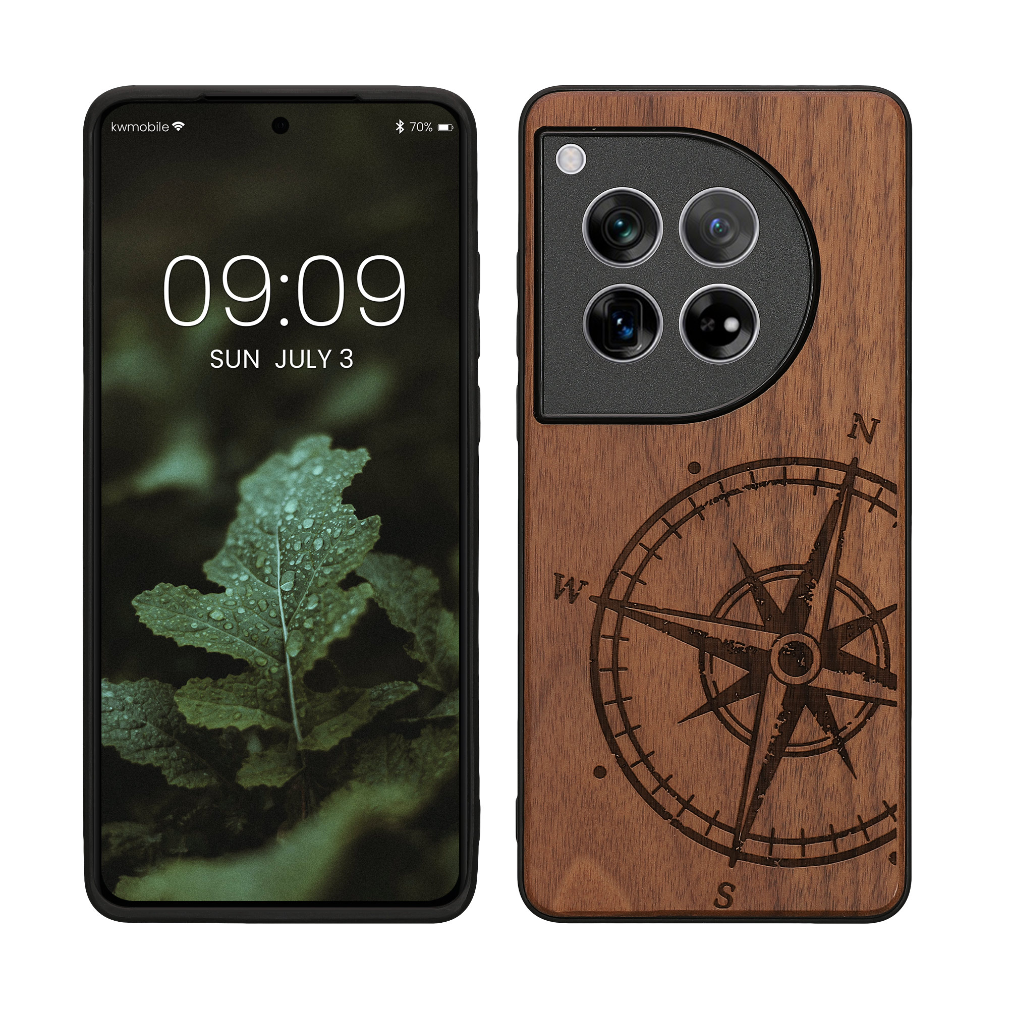 Dřevěný kryt na mobil OnePlus 12 kwmobile tmavě hnědý