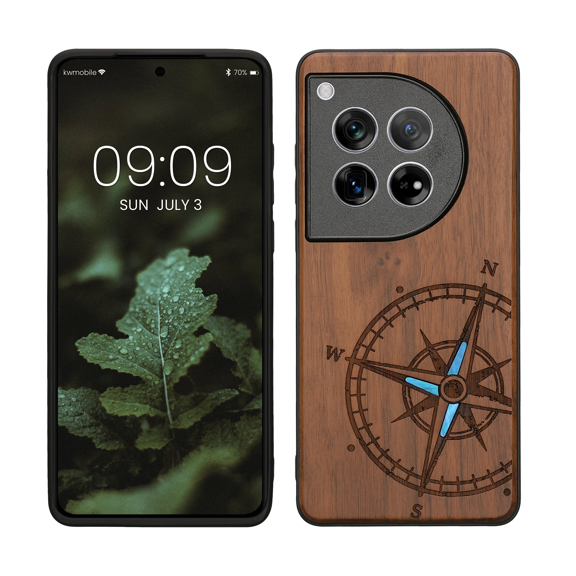 Dřevěný kryt na mobil OnePlus 12 kwmobile tmavě hnědý