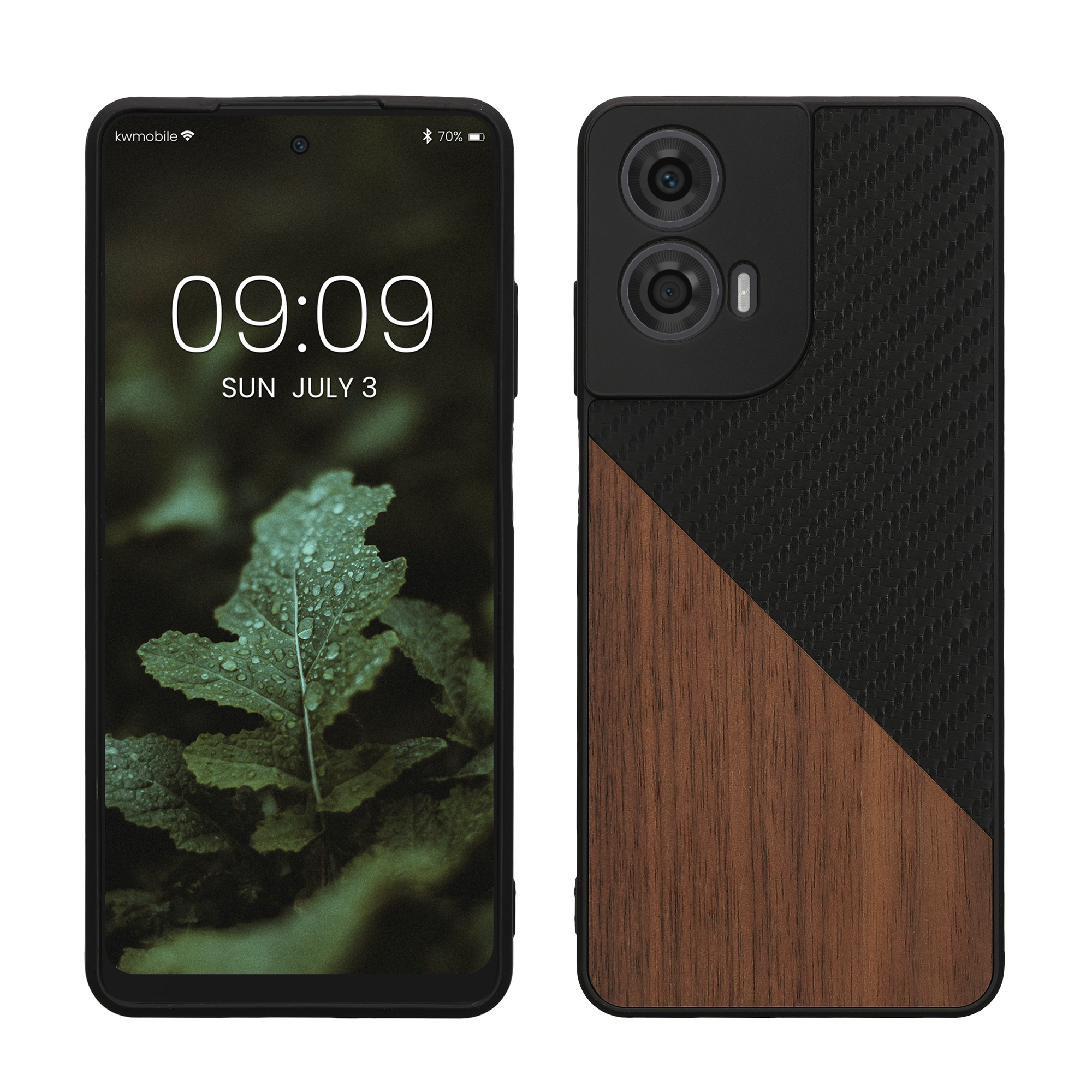 Dřevěný kryt kwmobile pro Motorola Moto G24 / E14 / G04 / G04s - Tmavě hnědá / černá