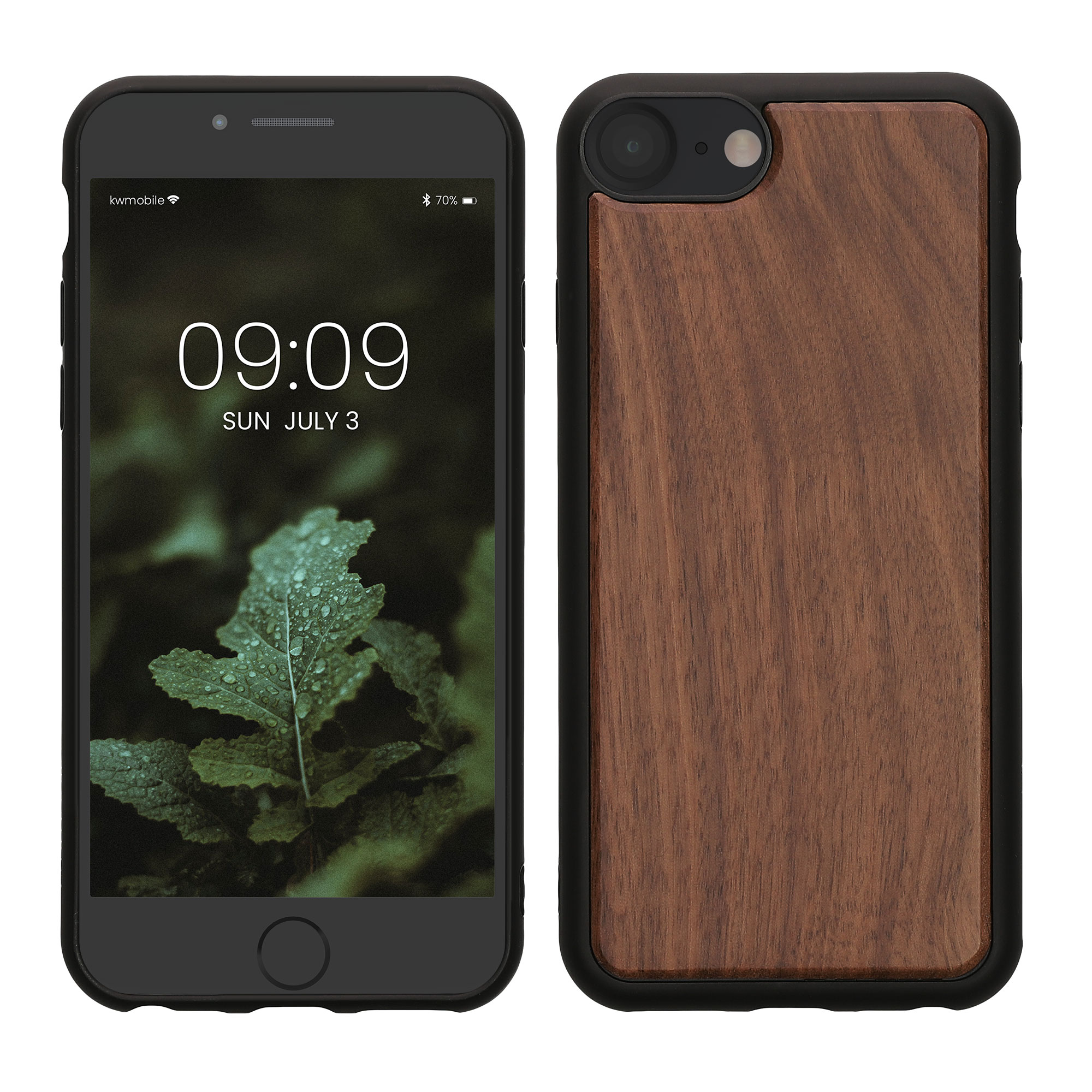 Dřevěný kryt s TPU bumperem kwmobile pro iPhone SE 2022/2020/8/7 - tmavě hnědá