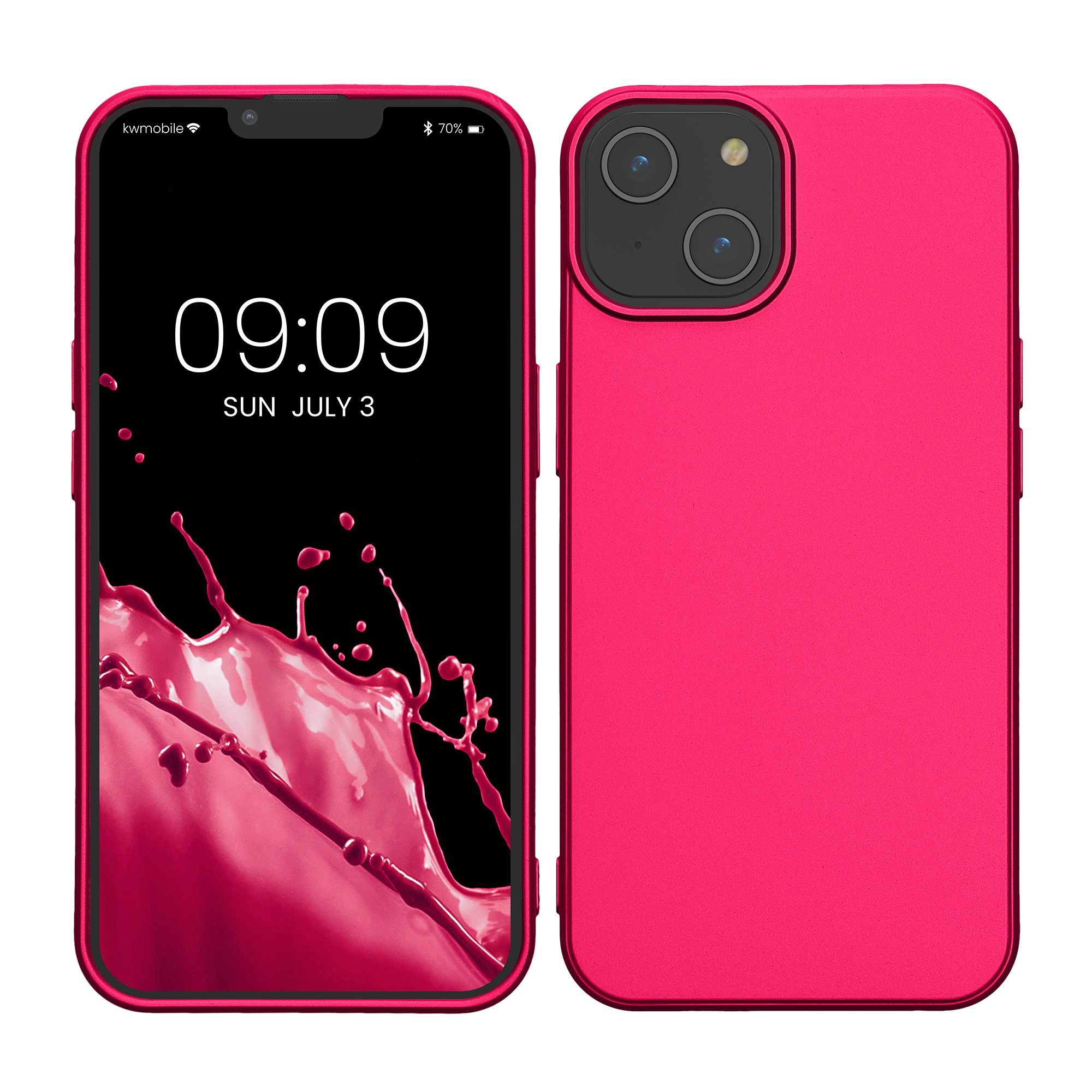Kryt na mobil iPhone 14 kwmobile metalický tenký TPU metalická růžová
