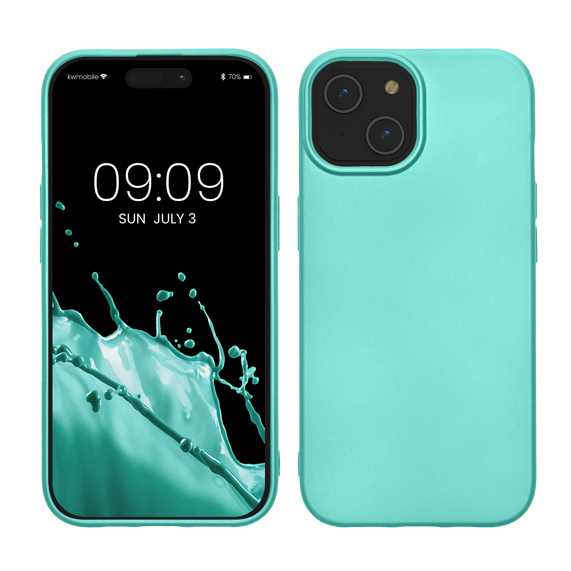 Kryt na mobil Apple iPhone 15, tenký - kwmobile, metalický tyrkysový