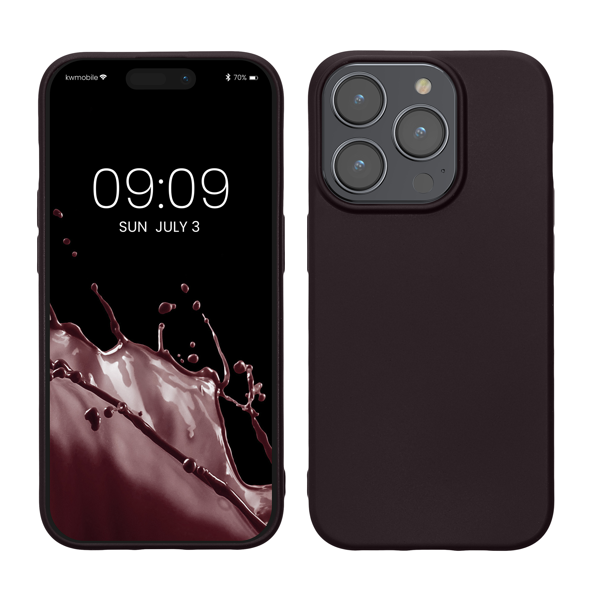 Pouzdro pro Apple iPhone 15 Pro kwmobile tenké metalické silikonové - metalická bordó