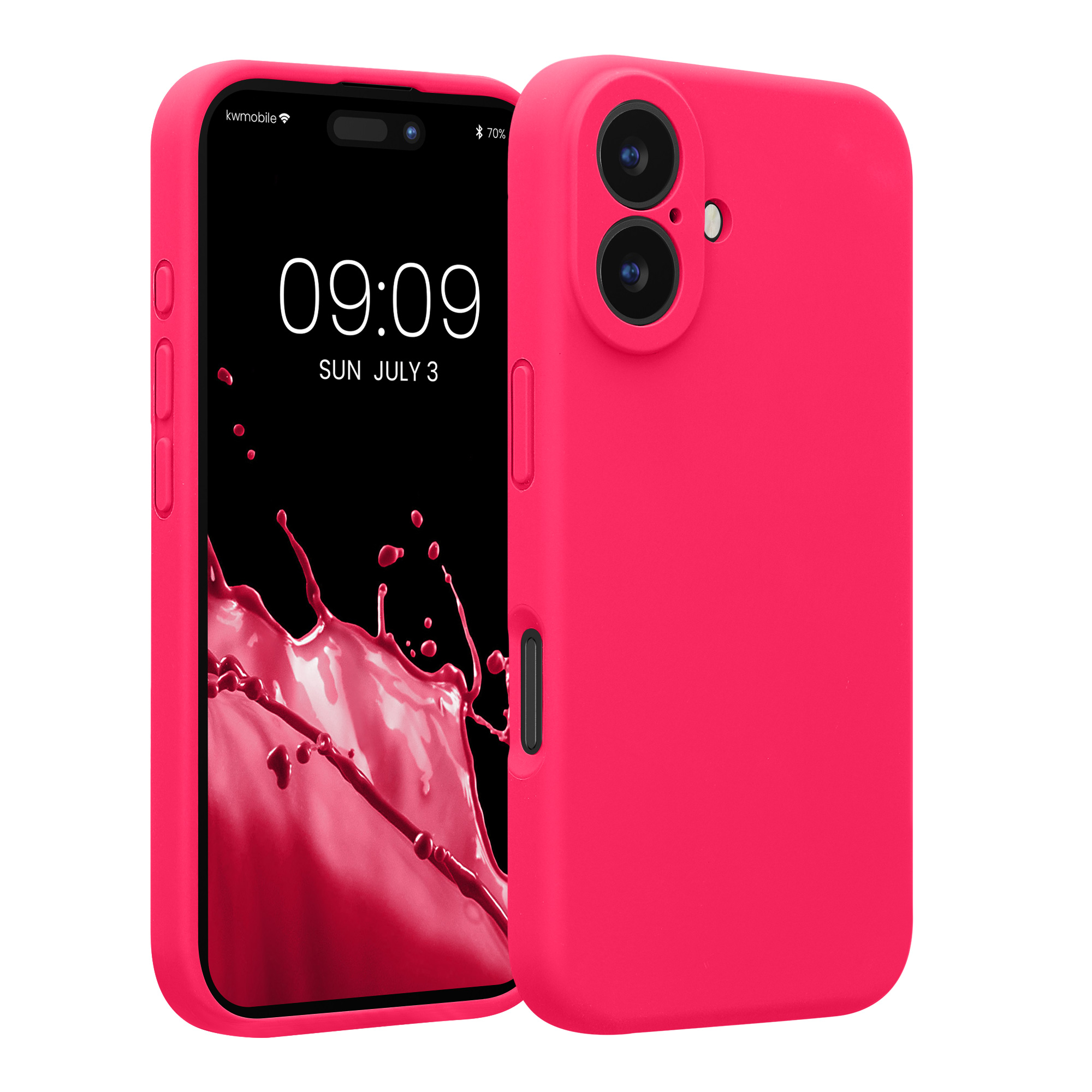 Pouzdro pro Apple iPhone 16 kwmobile tenké Soft Touch silikonové - neonově růžová