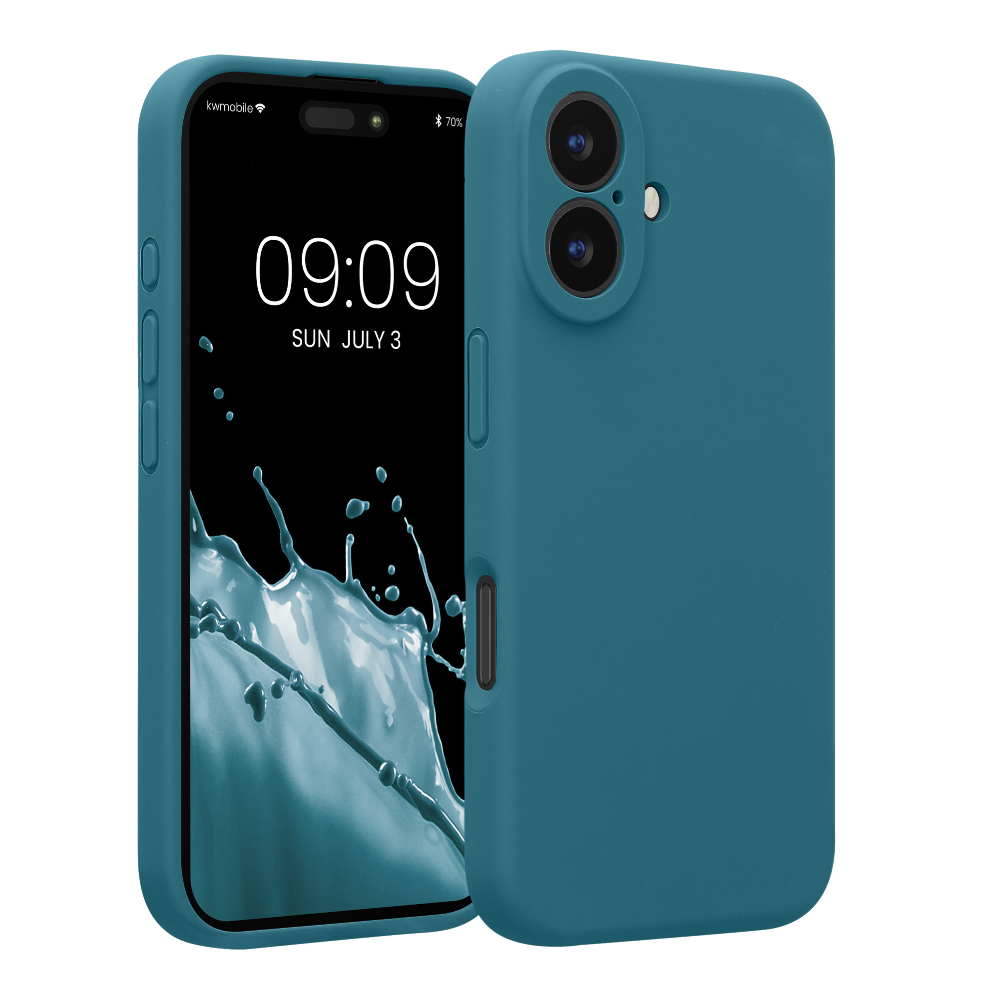 Pouzdro pro Apple iPhone 16 kwmobile tenké Soft Touch silikonové - matná petrolejová