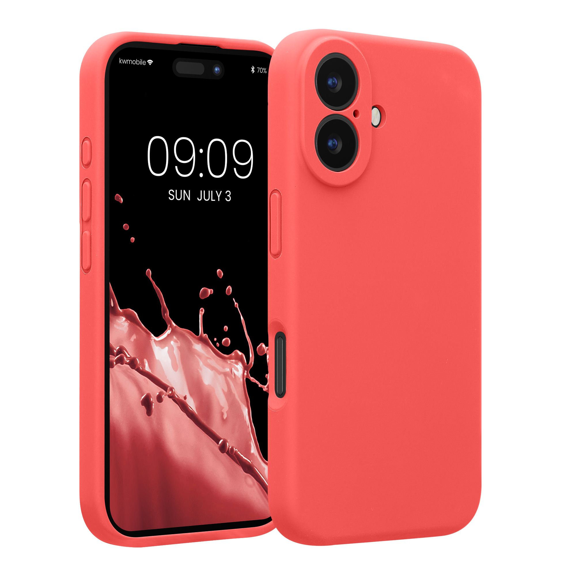 Pouzdro pro Apple iPhone 16 kwmobile tenké Soft Touch silikonové - neonově korálová