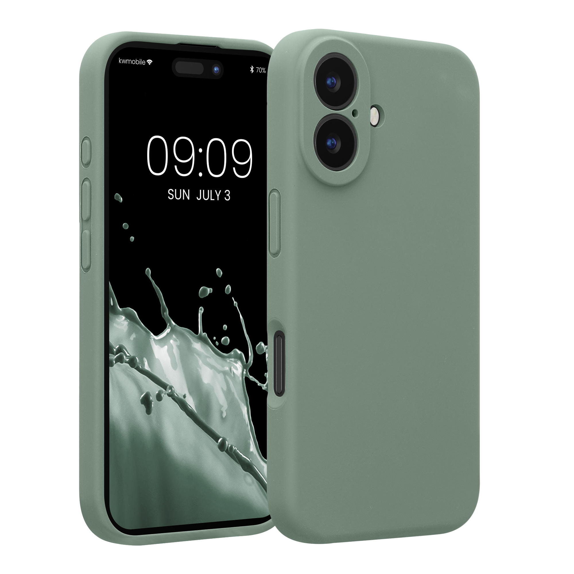 Pouzdro pro Apple iPhone 16 kwmobile tenké Soft Touch silikonové - šedozelená