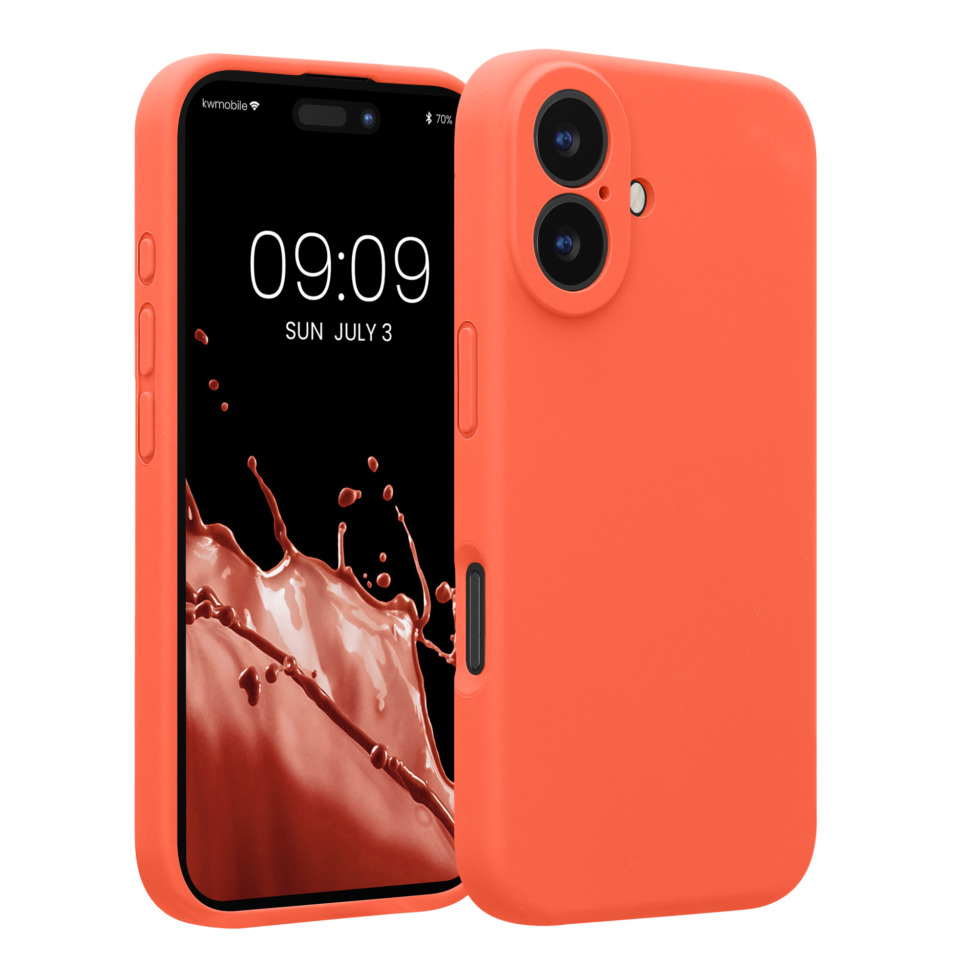 Pouzdro pro Apple iPhone 16 kwmobile tenké Soft Touch silikonové - sytá korálová