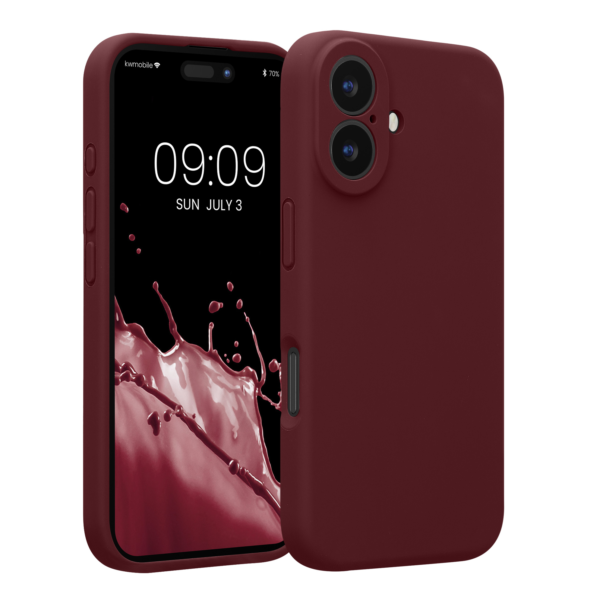 Pouzdro pro Apple iPhone 16 kwmobile tenké Soft Touch silikonové - vínově fialová