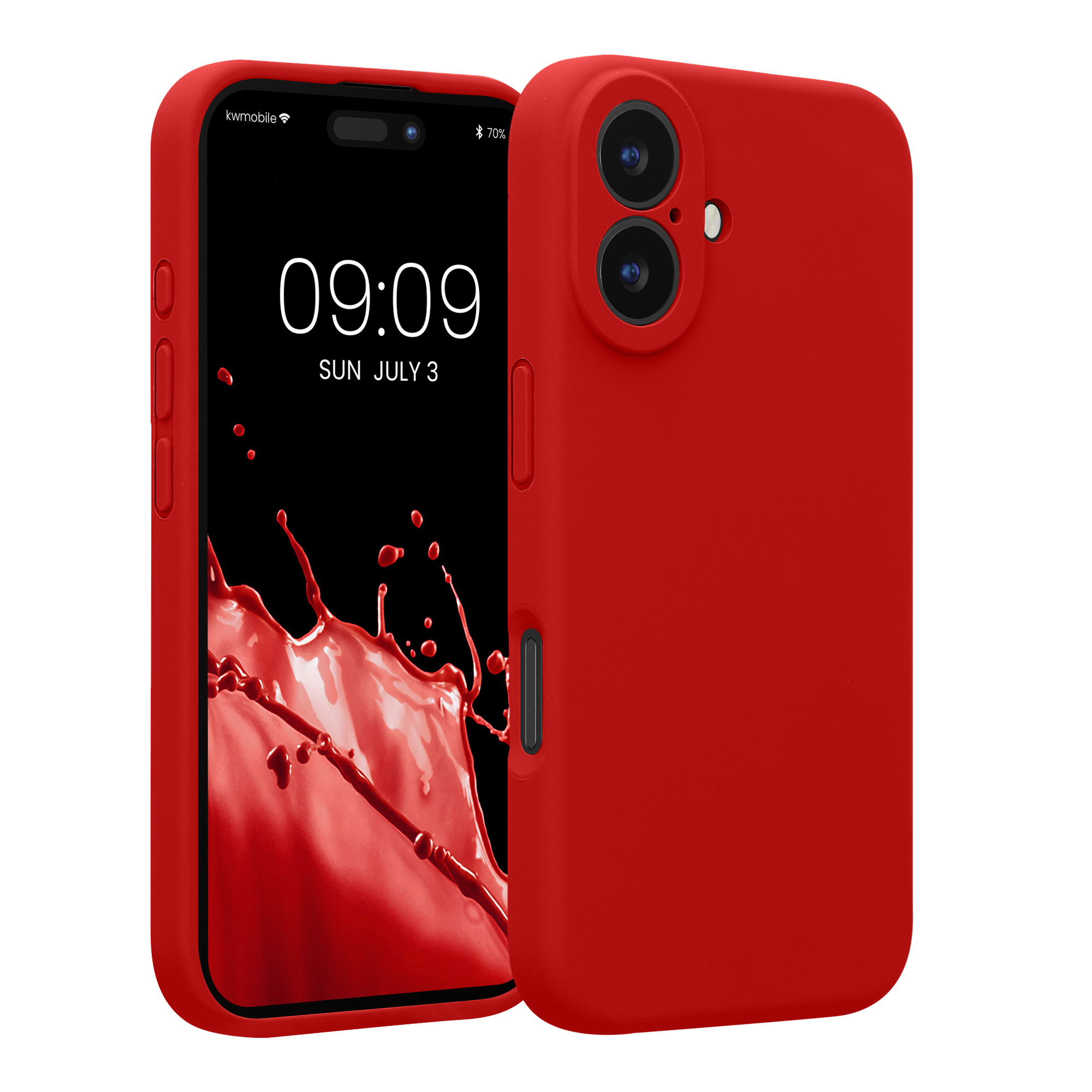 Pouzdro pro Apple iPhone 16 kwmobile tenké Soft Touch silikonové - klasická červená