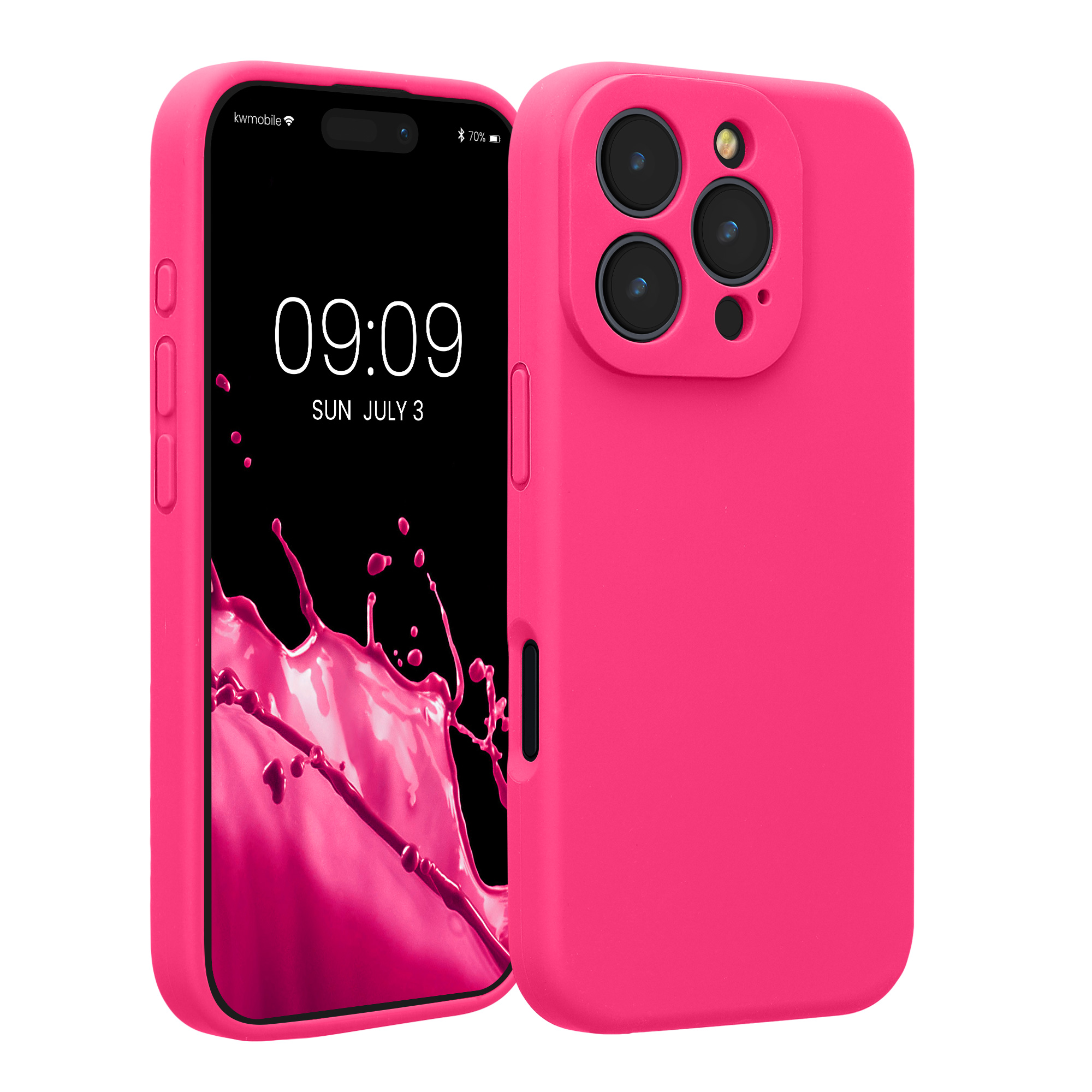 Silikonový kryt na mobil Apple iPhone 16 Pro kwmobile - neonově růžová