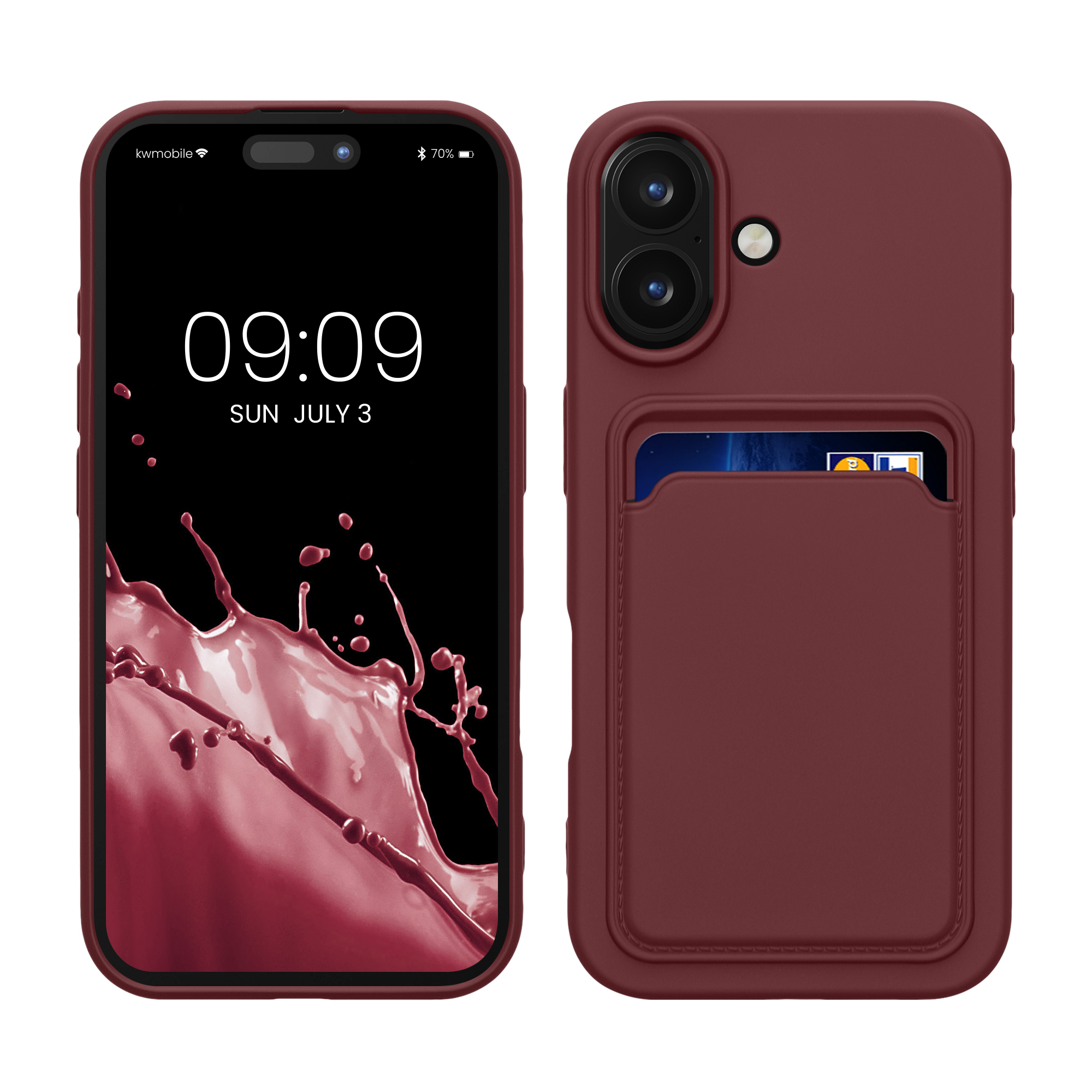 Kryt s přihrádkou na kartu kwmobile pro iPhone 16 - tawny červená