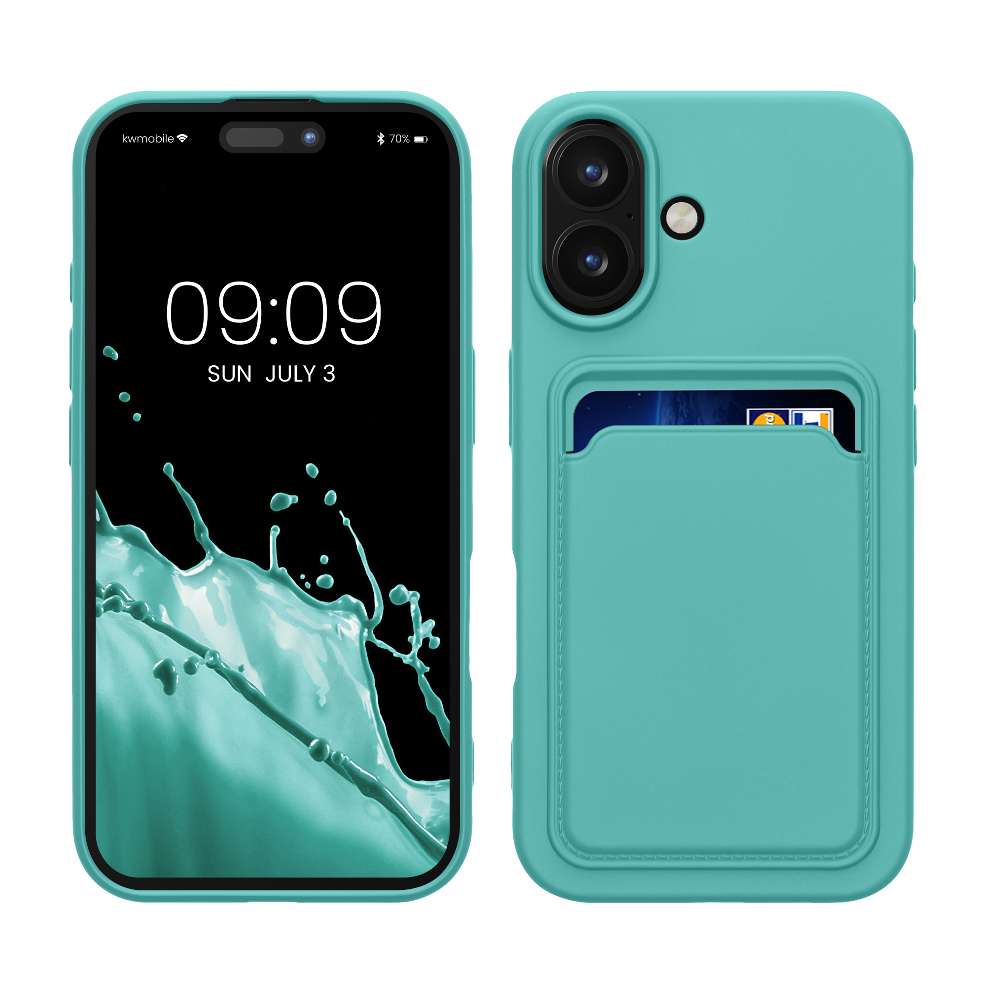 Kryt s přihrádkou na kartu kwmobile pro iPhone 16 - mátová