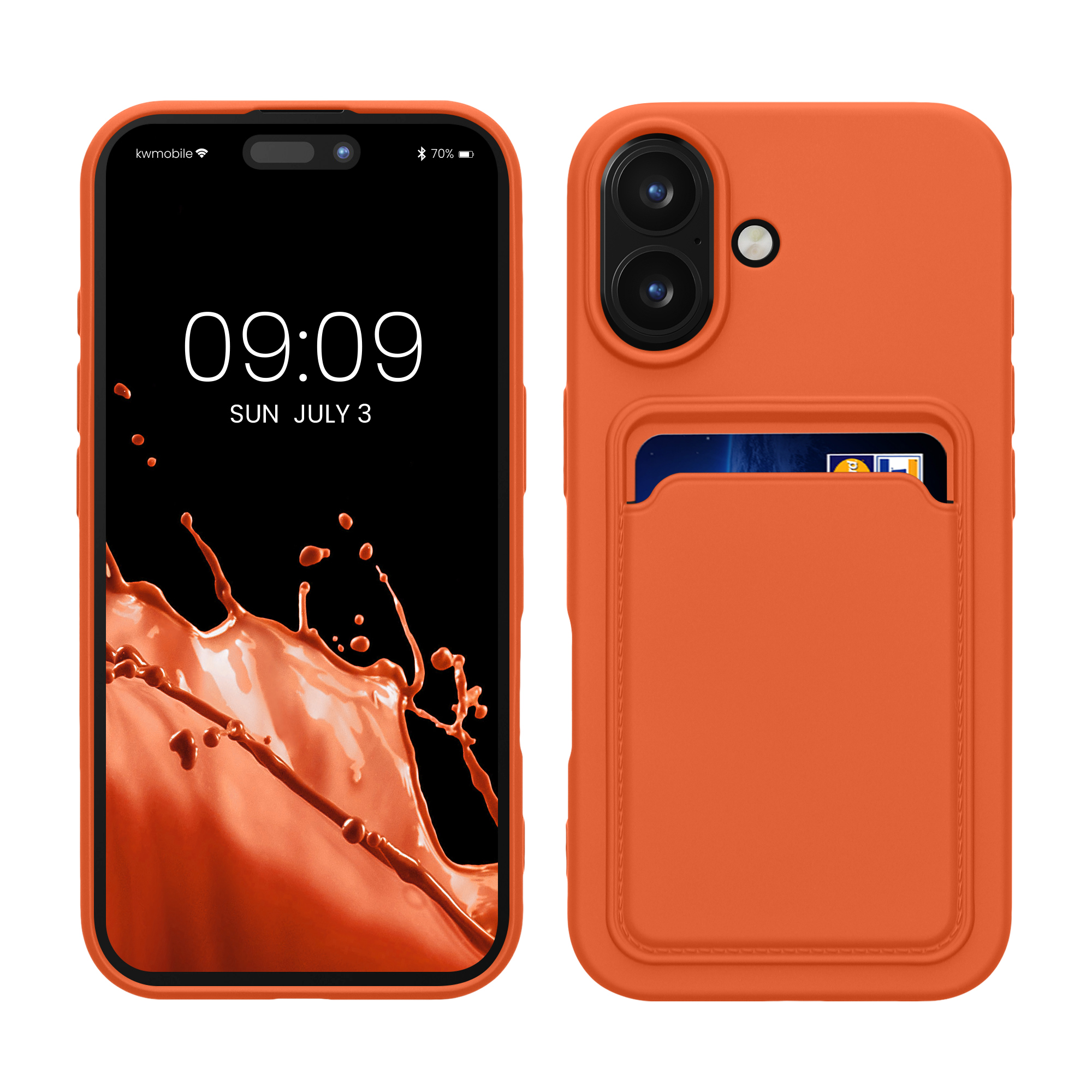 Pouzdro pro Apple iPhone 16 s přihrádkou na kartu kwmobile kapsa na kartu TPU - oranžová
