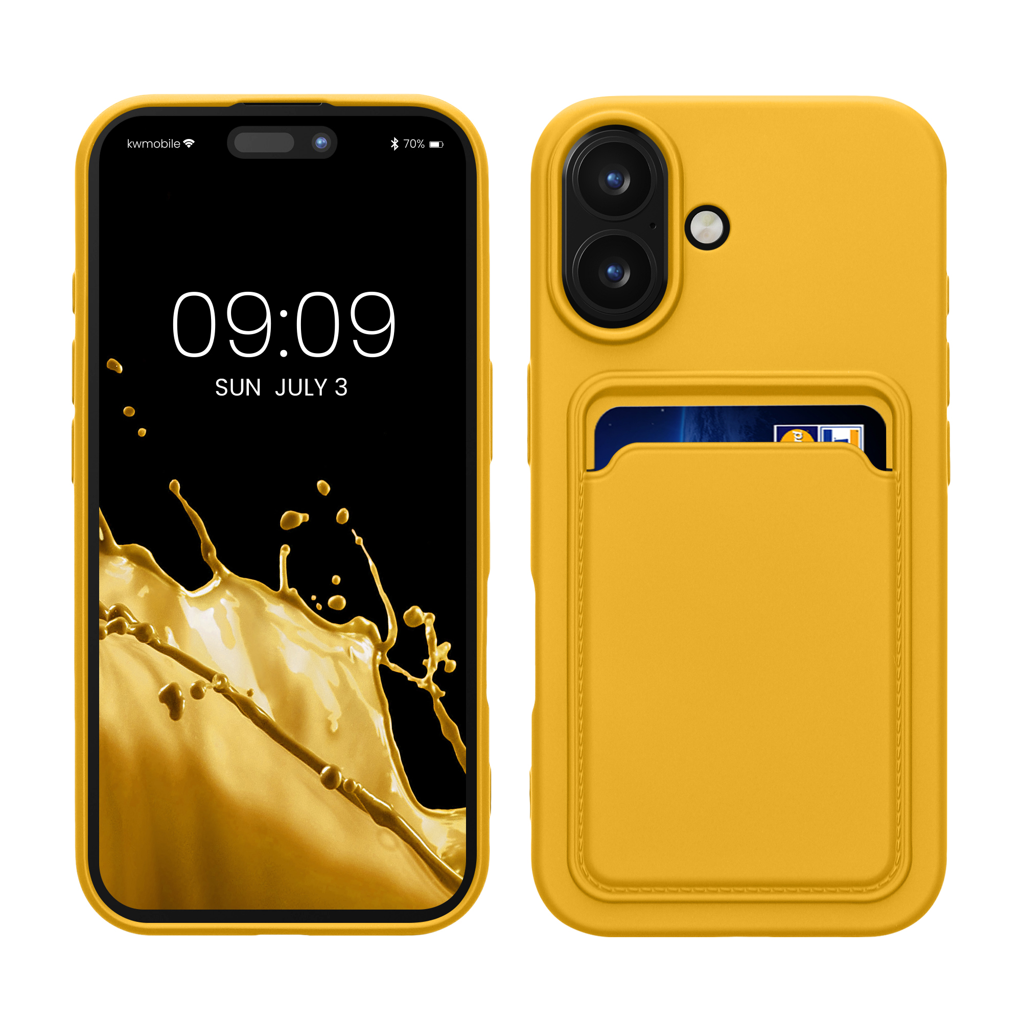 Pouzdro pro Apple iPhone 16 s přihrádkou na kartu kwmobile kapsa na kartu TPU - zářivě žlutá