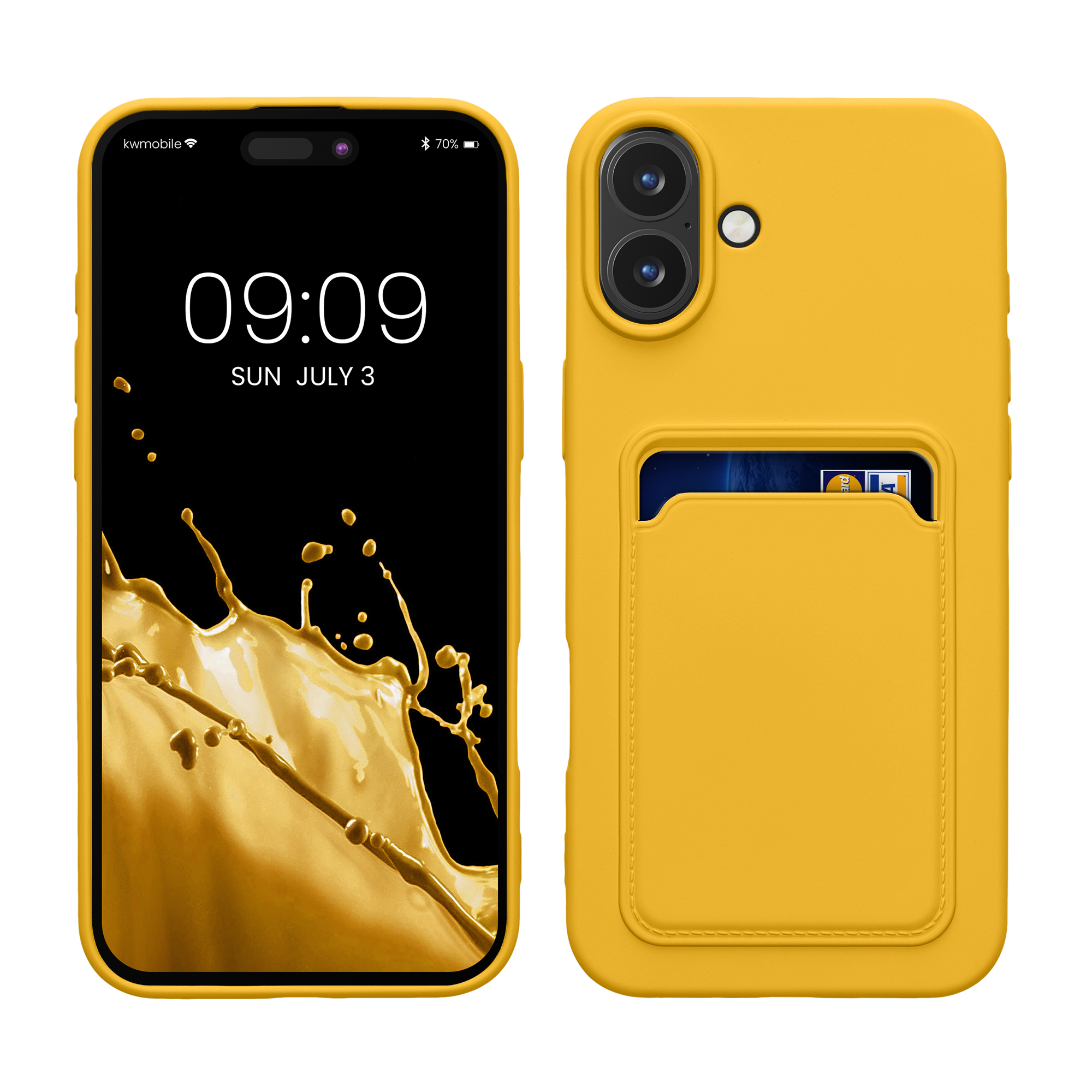 TPU kryt pro Apple iPhone 16 Plus s přihrádkou na kartu, nárazuvzdorný, pro bezdrátové nabíjení kwmobile ‑ zářivě žlutá