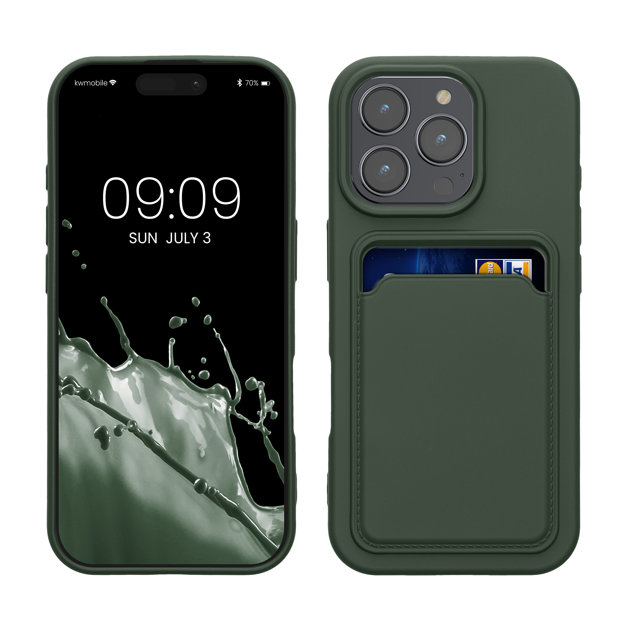 Kryt na mobil s přihrádkou na kartu Apple iPhone 16 Pro kwmobile - tmavě zelená