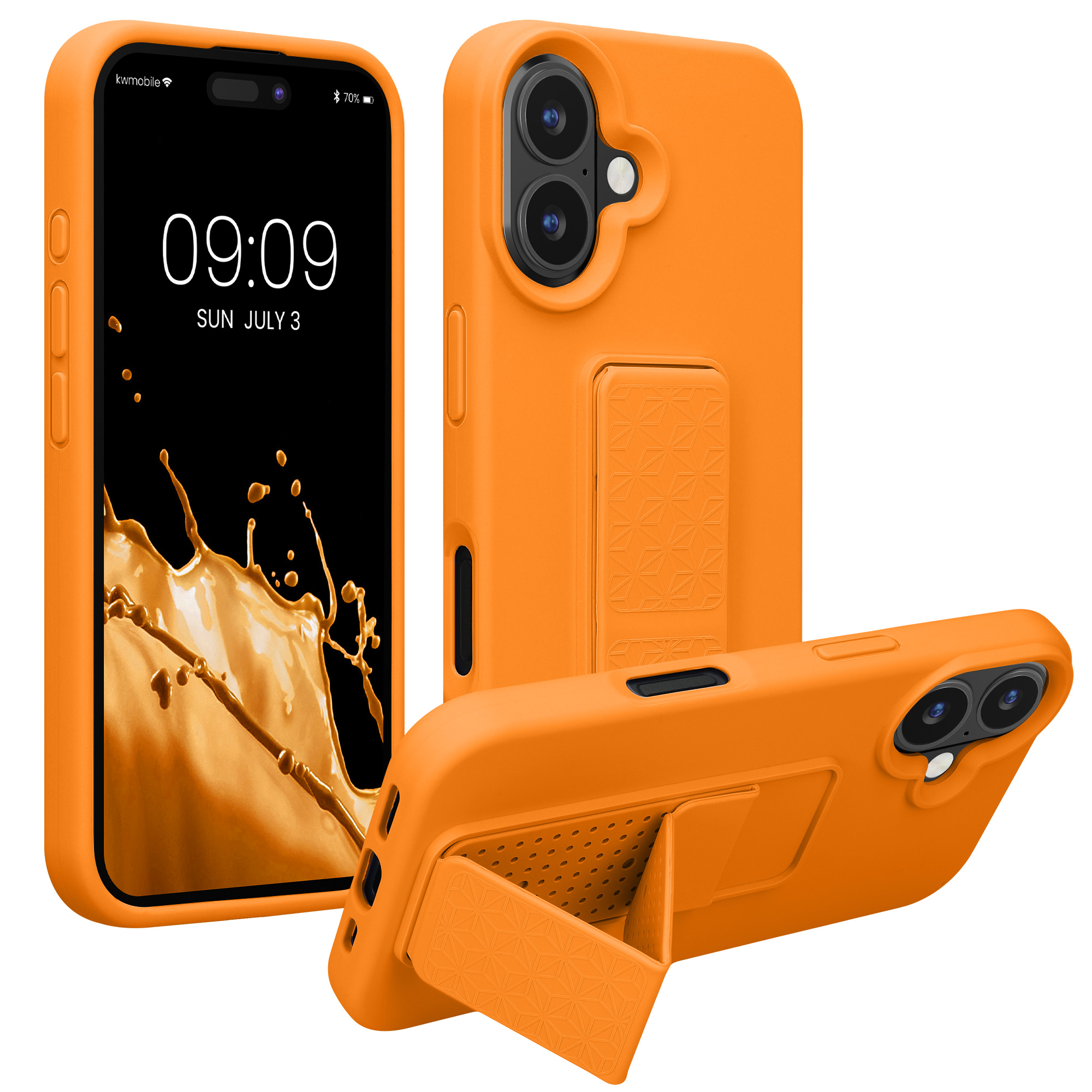 Kryt na mobil s poutkem a stojánkem Apple iPhone 16 kwmobile - ovocně oranžová