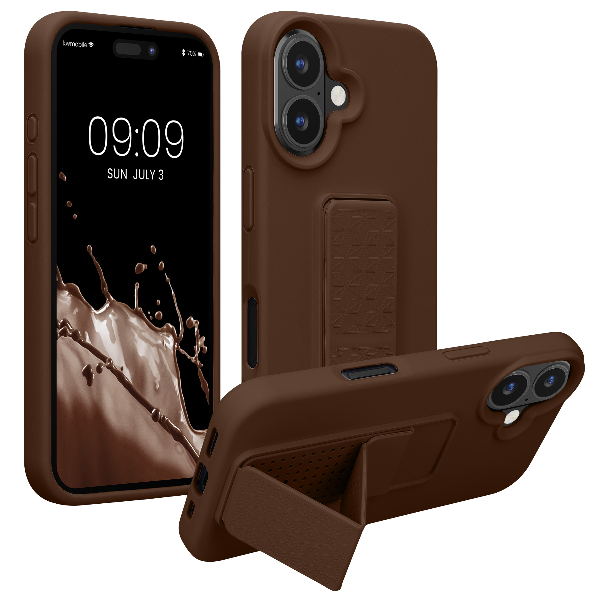 Kryt na mobil s poutkem a stojánkem Apple iPhone 16 kwmobile - hnědá Chocolate