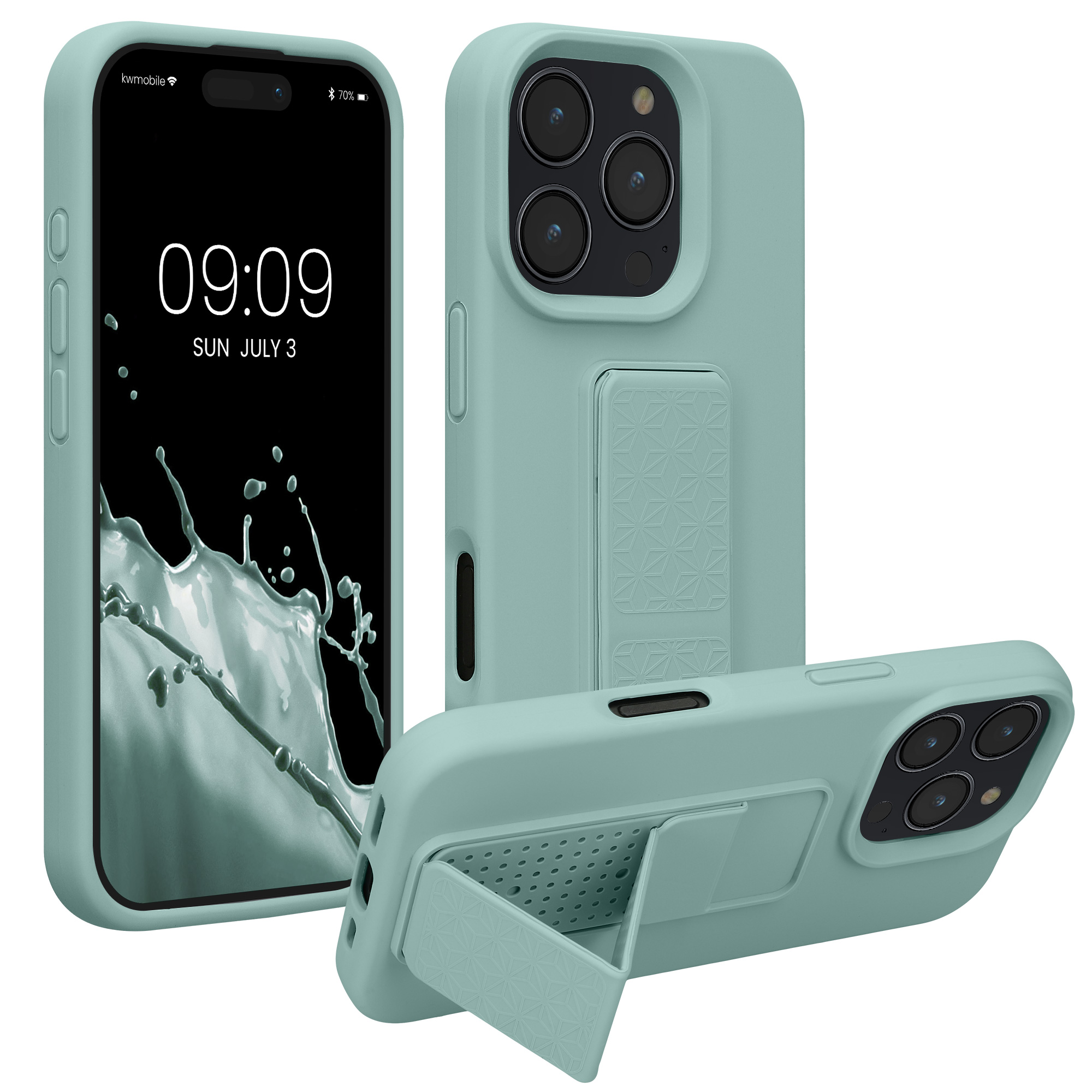 Kryt na mobil s poutkem a stojánkem Apple iPhone 16 Pro kwmobile - mátová