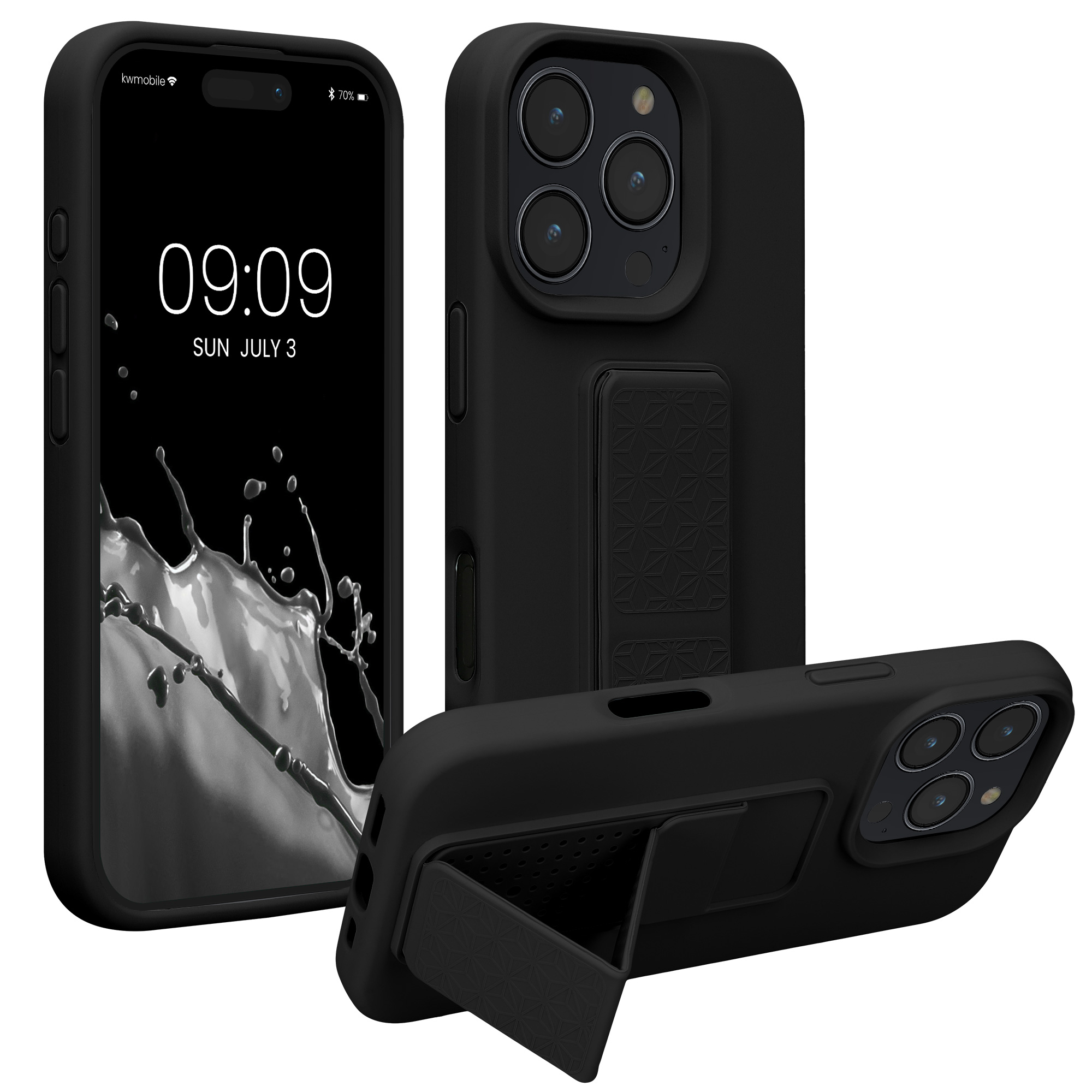 Kryt na mobil s poutkem a stojánkem Apple iPhone 16 Pro kwmobile - černá
