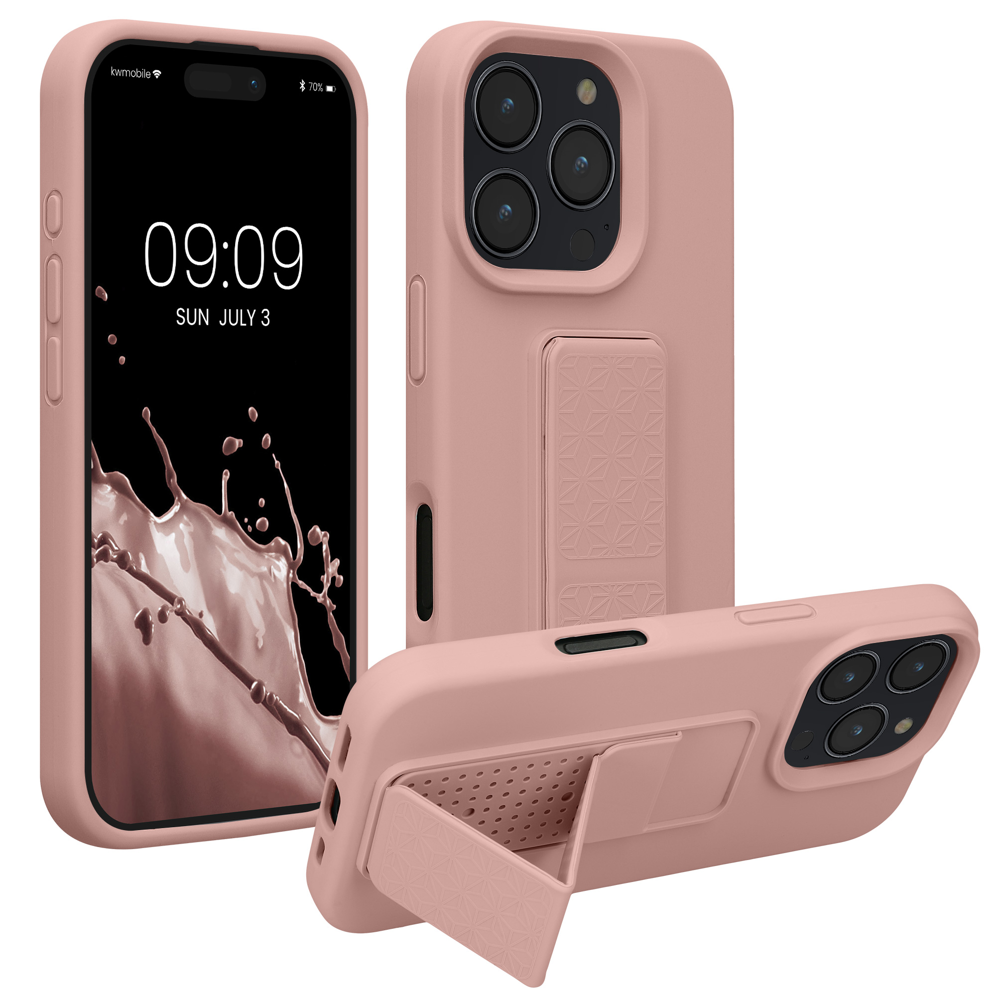 Kryt na mobil s poutkem a stojánkem Apple iPhone 16 Pro kwmobile - růžová