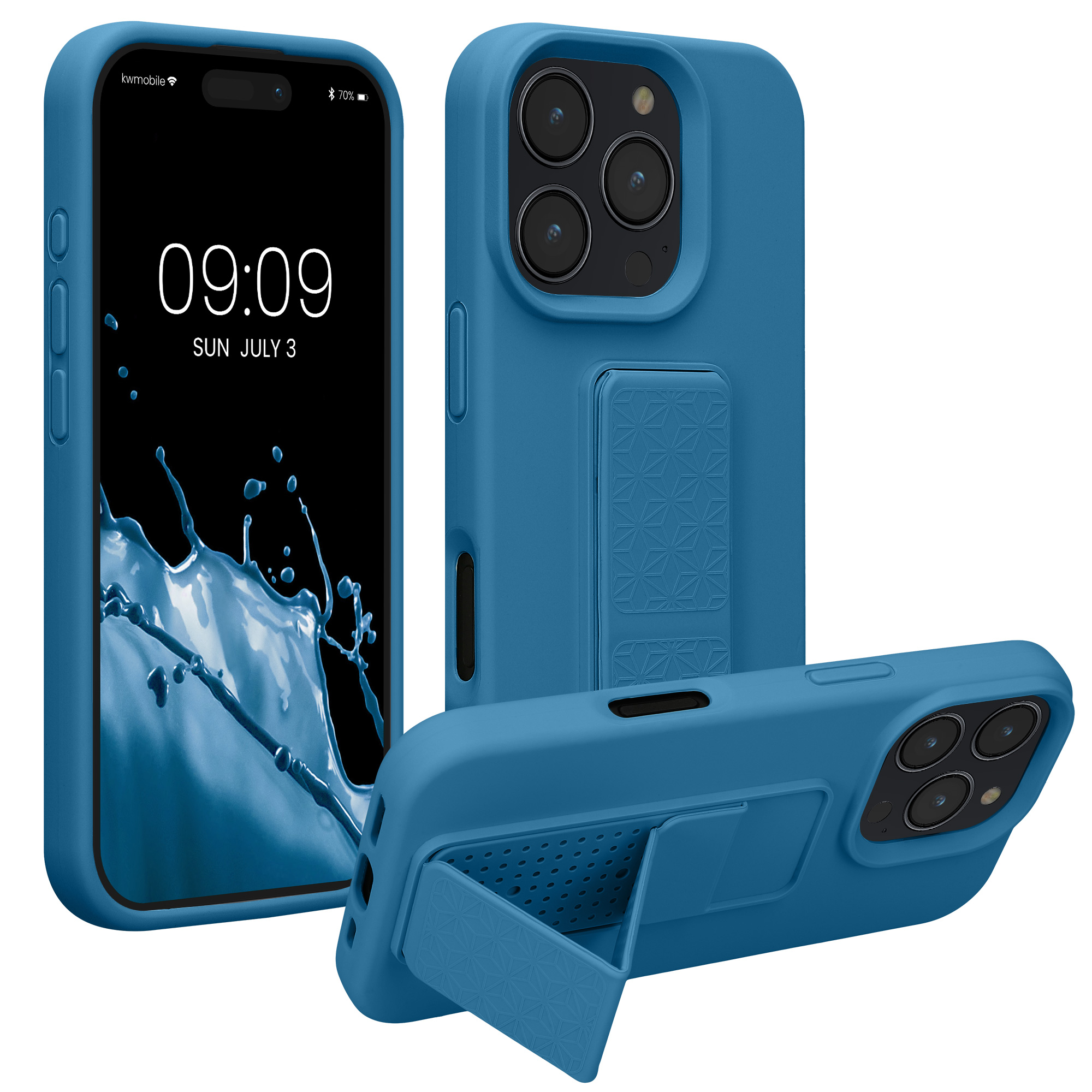 Kryt na mobil s poutkem a stojánkem Apple iPhone 16 Pro kwmobile - modrá