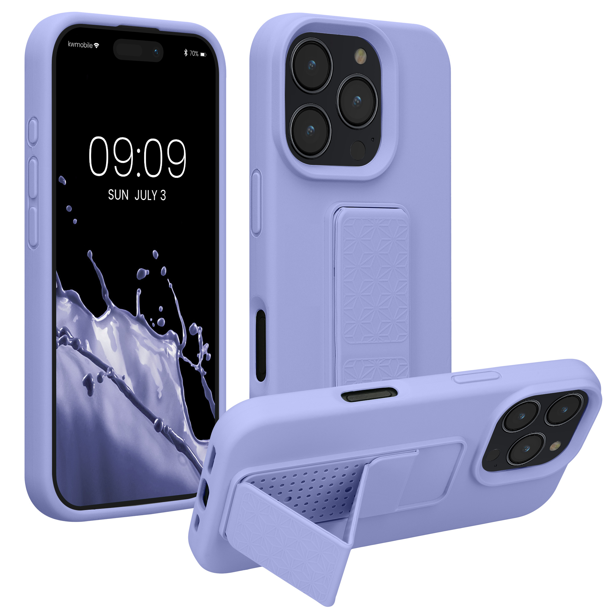 Kryt na mobil s poutkem a stojánkem Apple iPhone 16 Pro kwmobile - levandulová